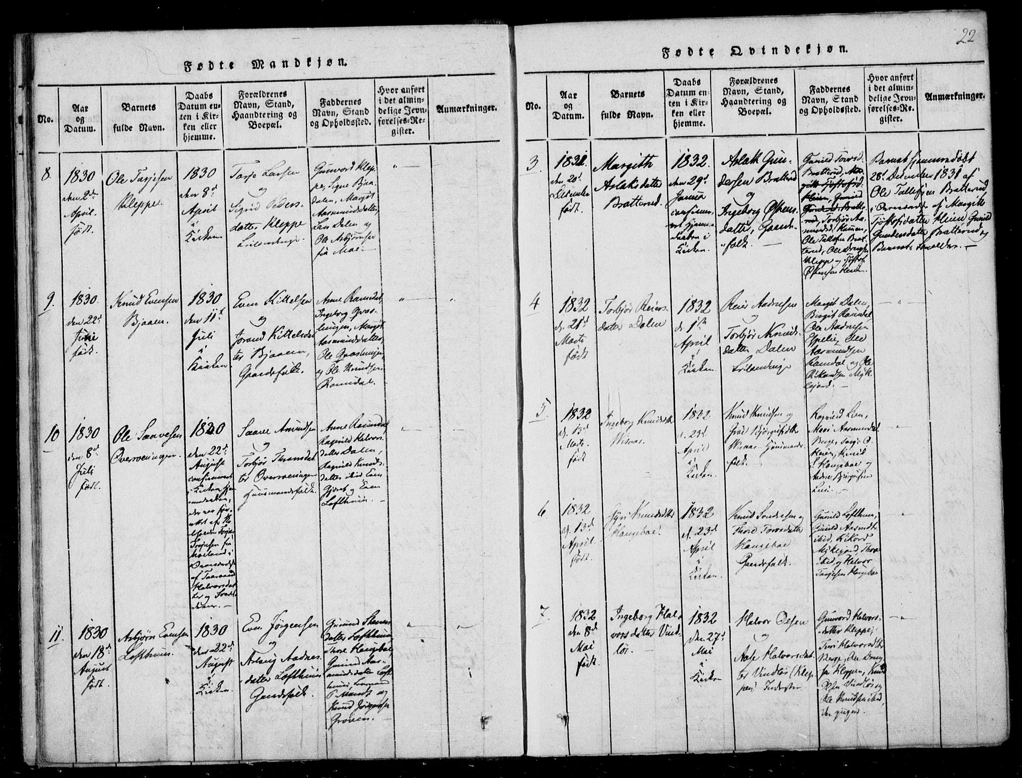 Lårdal kirkebøker, SAKO/A-284/F/Fb/L0001: Parish register (official) no. II 1, 1815-1860, p. 22