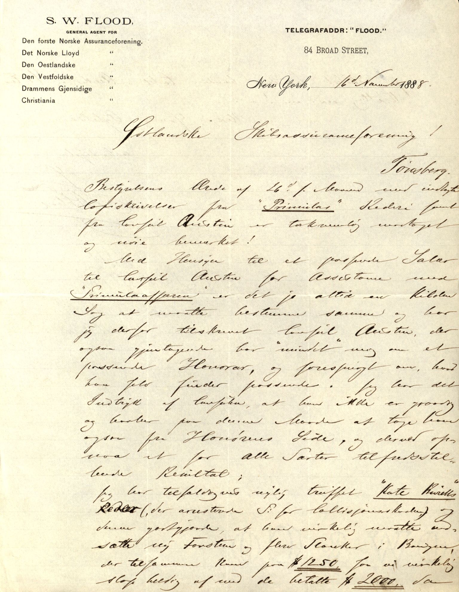 Pa 63 - Østlandske skibsassuranceforening, VEMU/A-1079/G/Ga/L0021/0003: Havaridokumenter / Inga av Drammen, Inga av Sandefjord, Primula, 1888-1889, p. 185