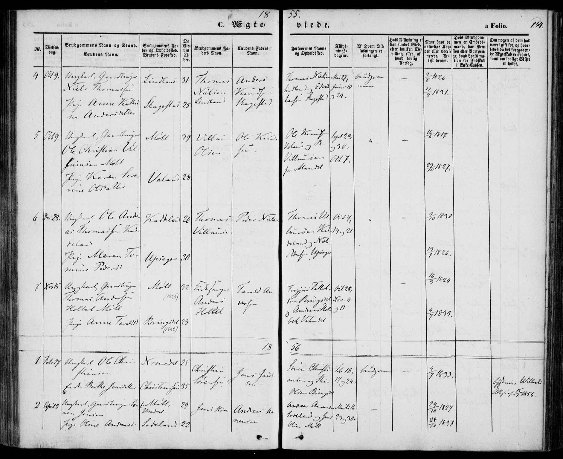 Holum sokneprestkontor, AV/SAK-1111-0022/F/Fa/Faa/L0005: Parish register (official) no. A 5, 1850-1864, p. 154