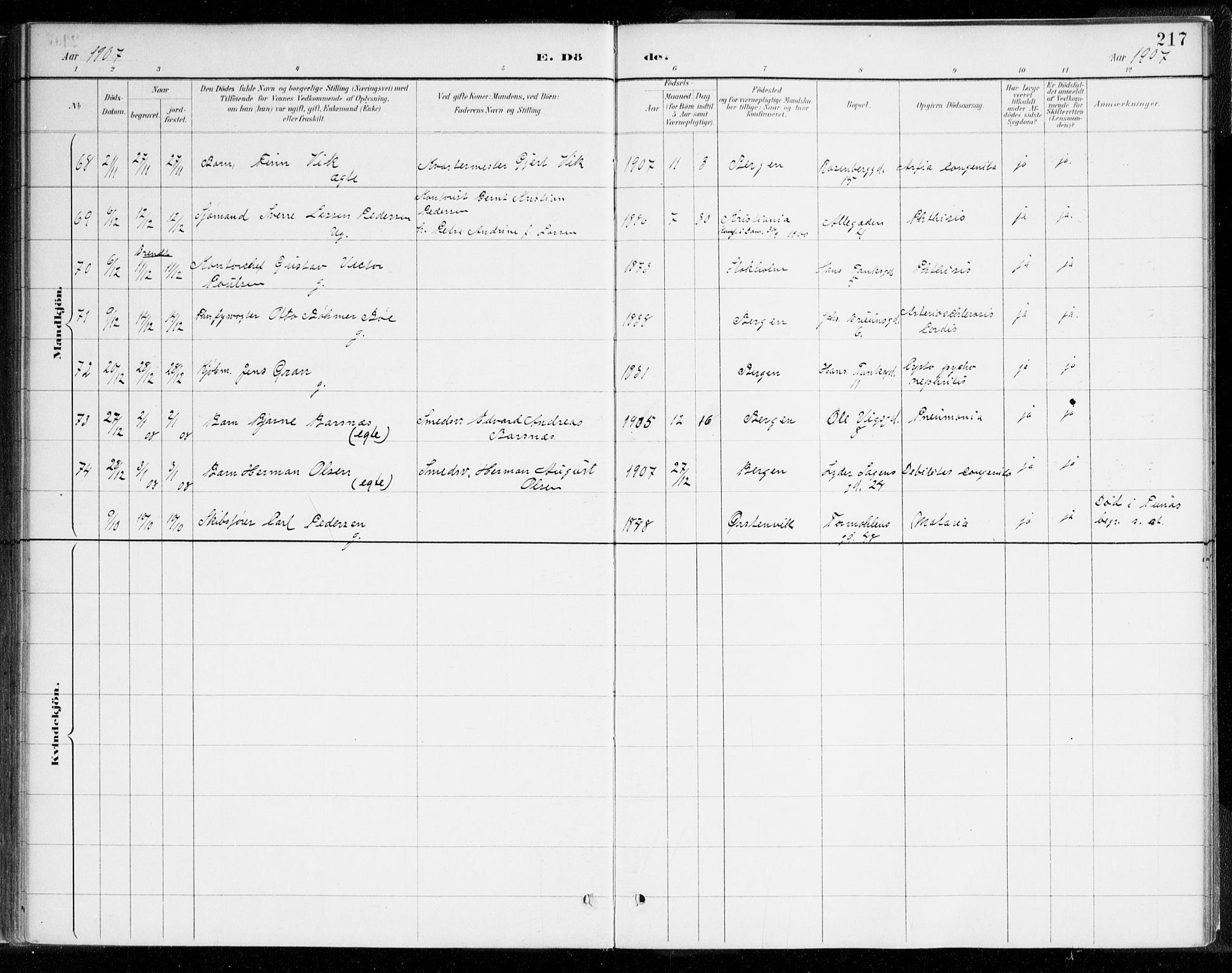 Johanneskirken sokneprestembete, AV/SAB-A-76001/H/Haa/L0019: Parish register (official) no. E 1, 1885-1915, p. 217