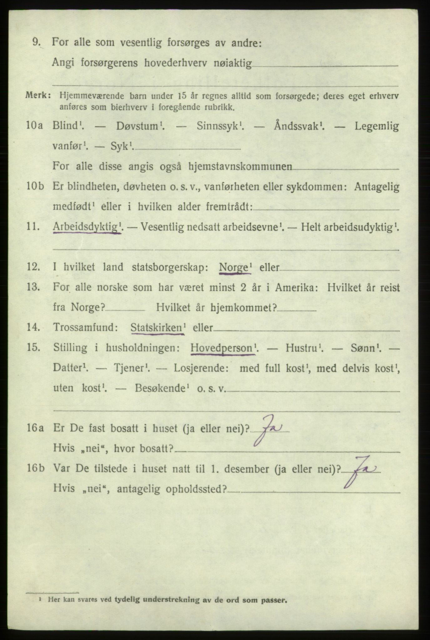 SAB, 1920 census for Fitjar, 1920, p. 4309