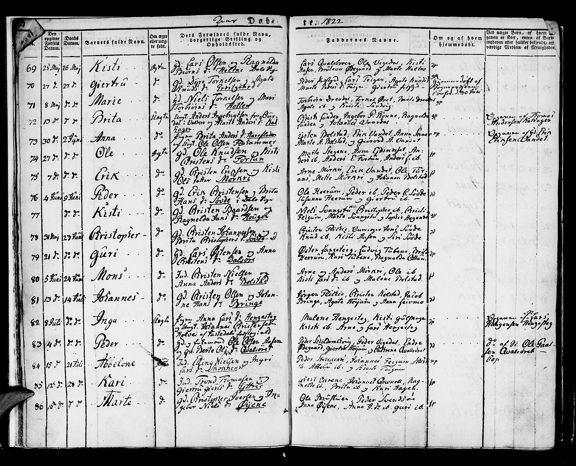 Luster sokneprestembete, SAB/A-81101/H/Haa/Haaa/L0004: Parish register (official) no. A 4, 1821-1832, p. 5
