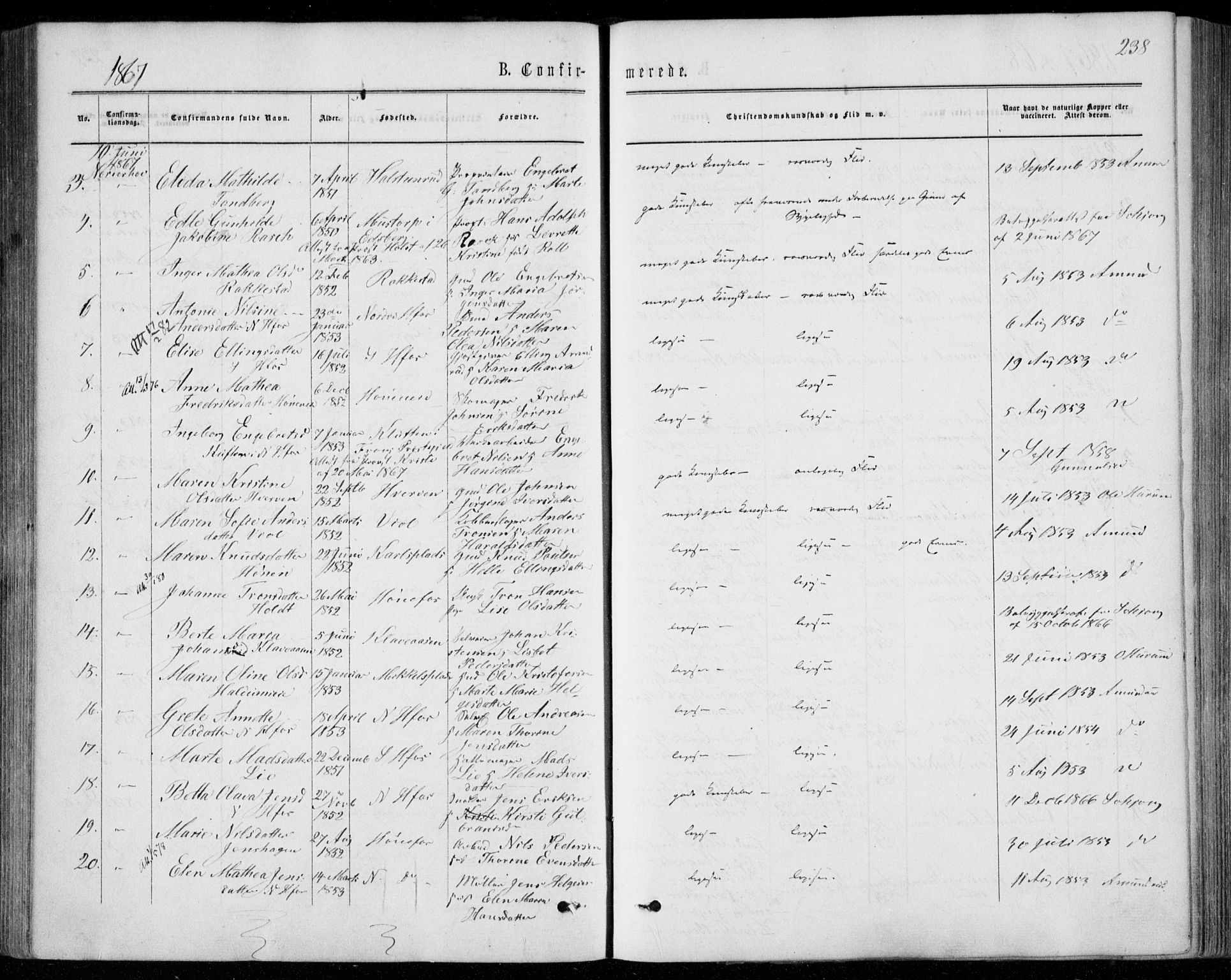 Norderhov kirkebøker, SAKO/A-237/F/Fa/L0013: Parish register (official) no. 13, 1866-1874, p. 238