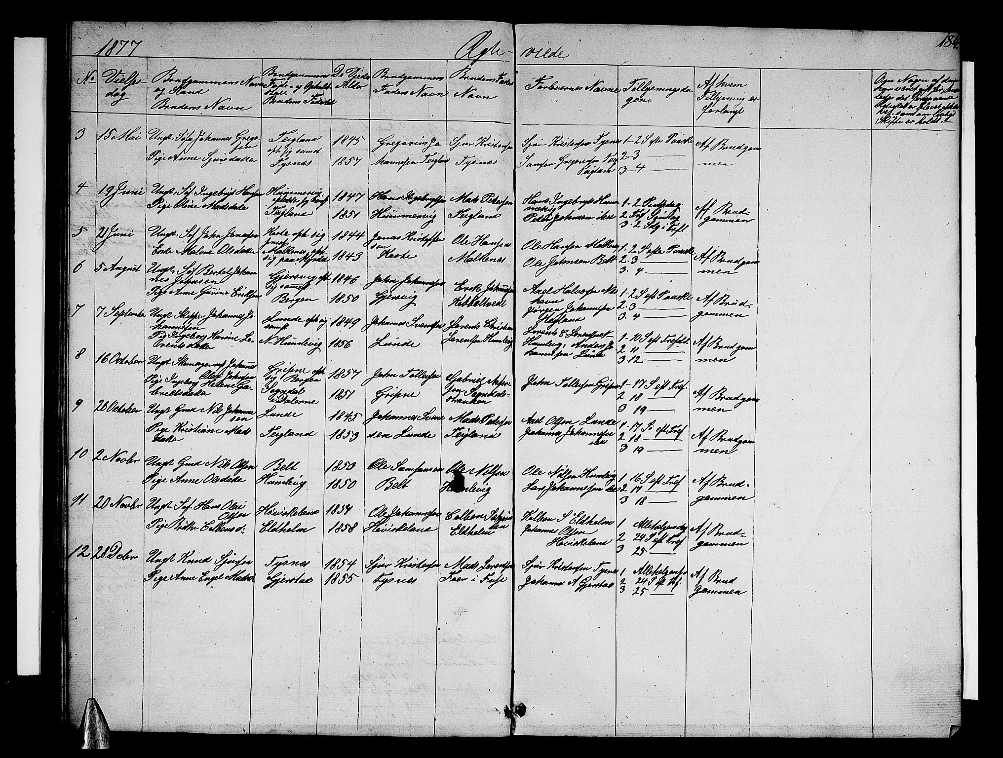 Tysnes sokneprestembete, SAB/A-78601/H/Hab: Parish register (copy) no. B 1, 1855-1877, p. 184