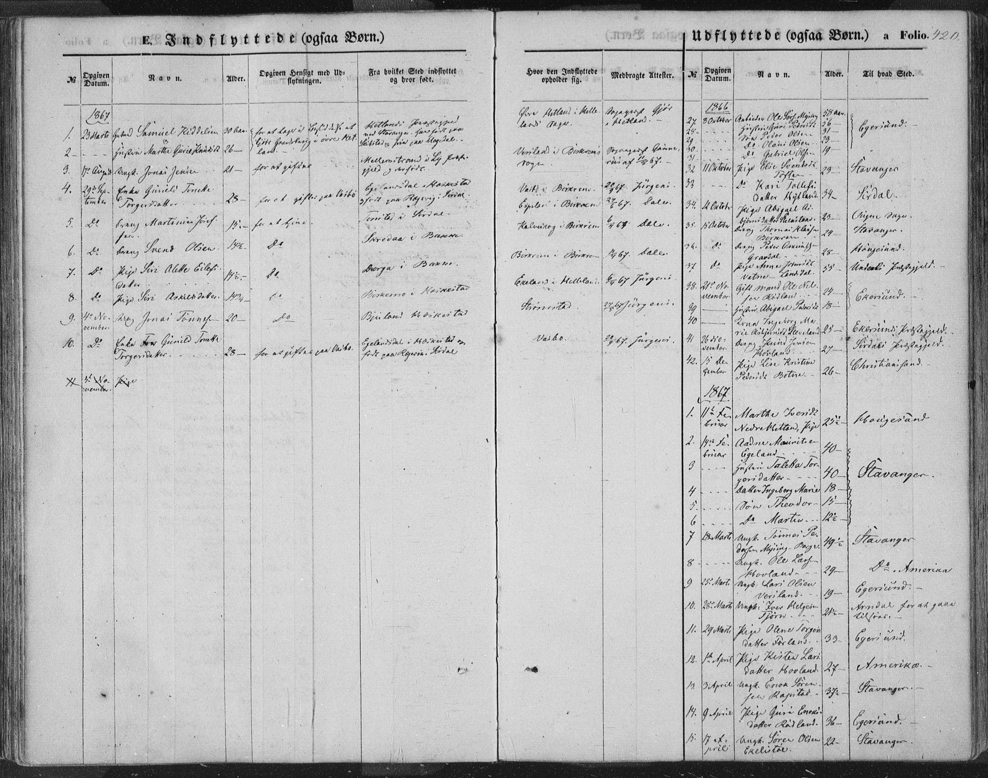 Helleland sokneprestkontor, AV/SAST-A-101810: Parish register (official) no. A 7.2, 1863-1886, p. 420