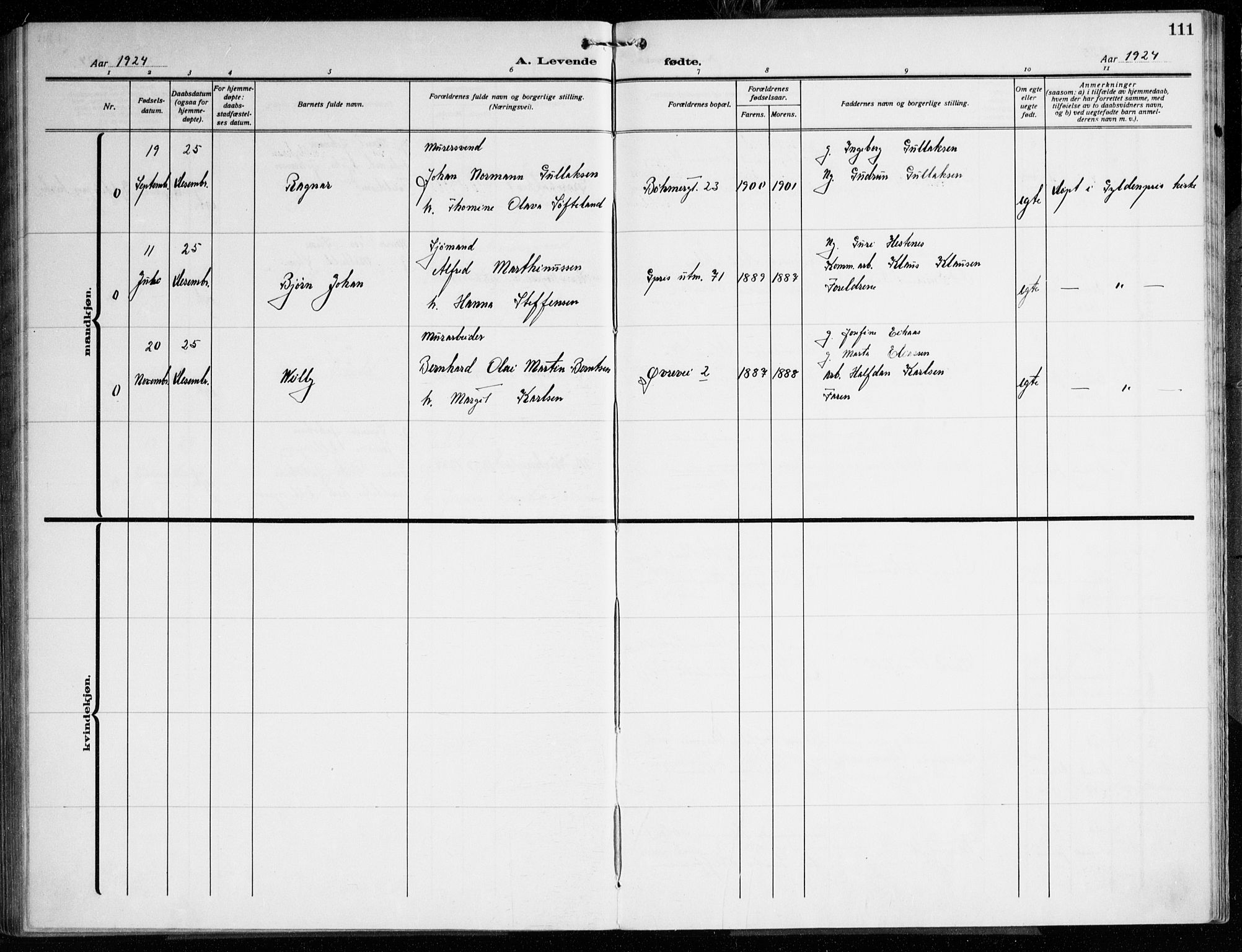 Årstad Sokneprestembete, AV/SAB-A-79301/H/Haa/L0005: Parish register (official) no. A 5, 1923-1925, p. 111