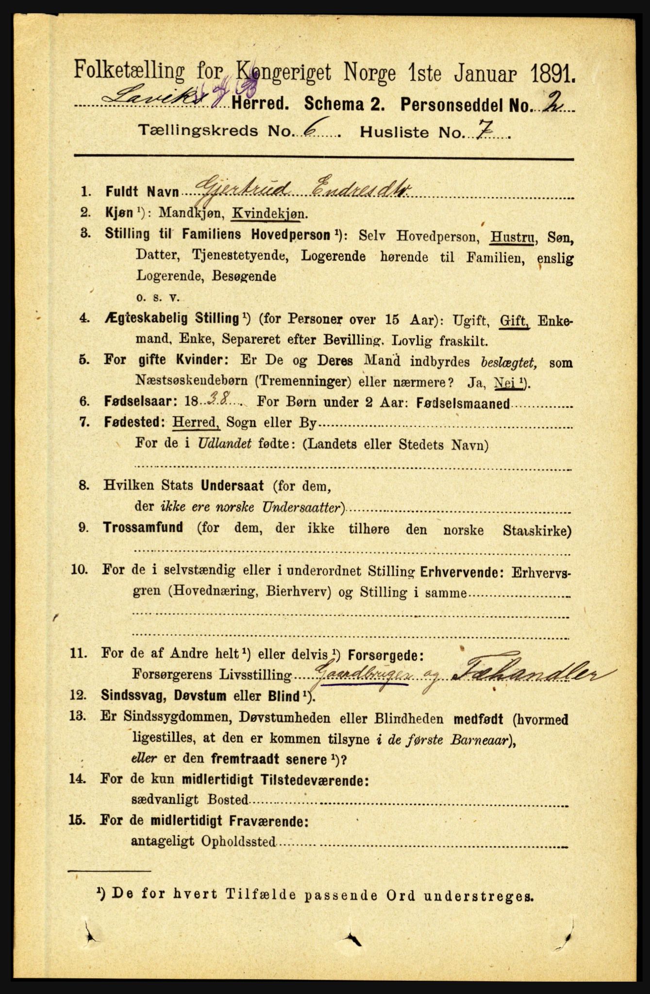 RA, 1891 census for 1415 Lavik og Brekke, 1891, p. 1179