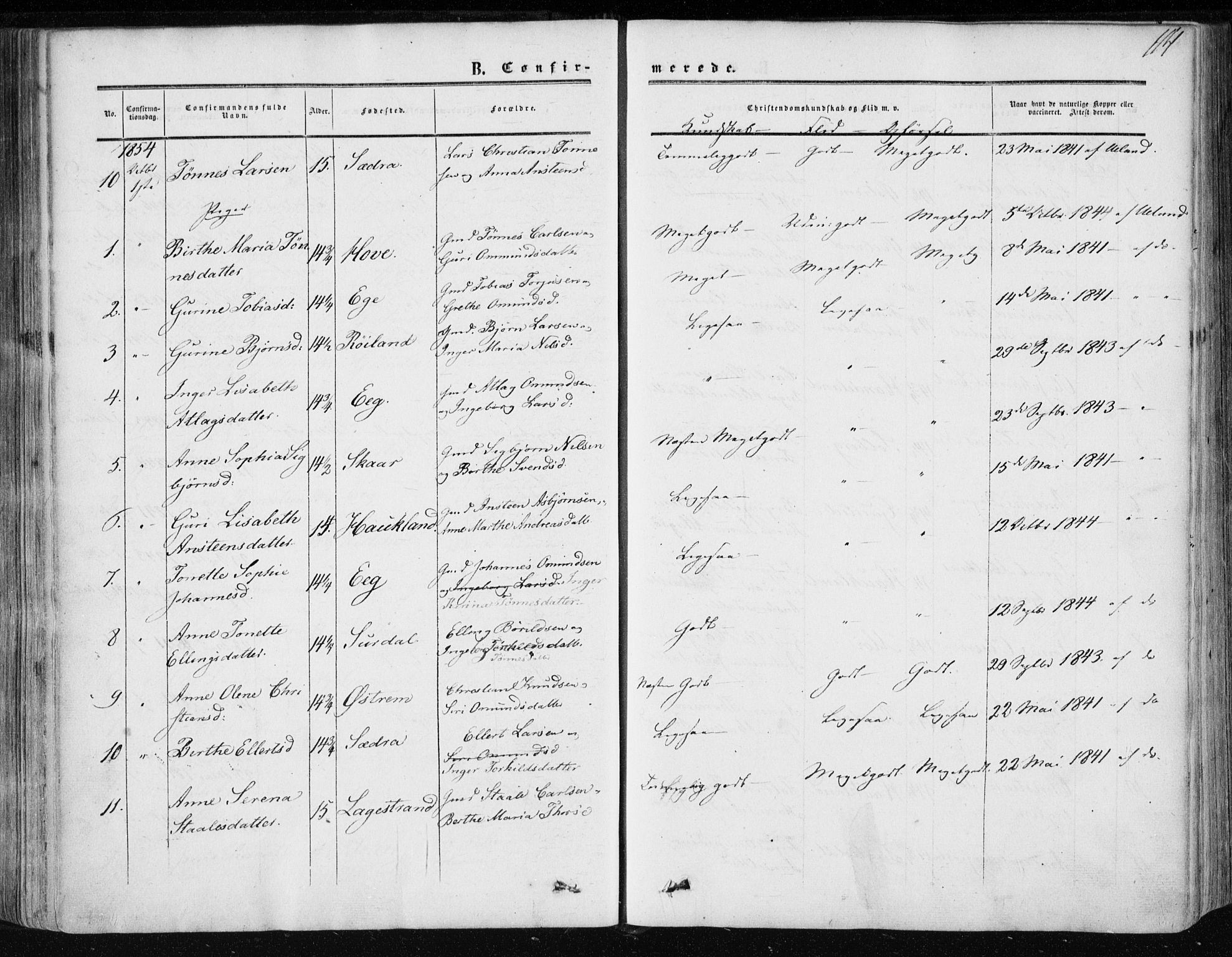 Lund sokneprestkontor, AV/SAST-A-101809/S06/L0009: Parish register (official) no. A 8, 1853-1877, p. 114