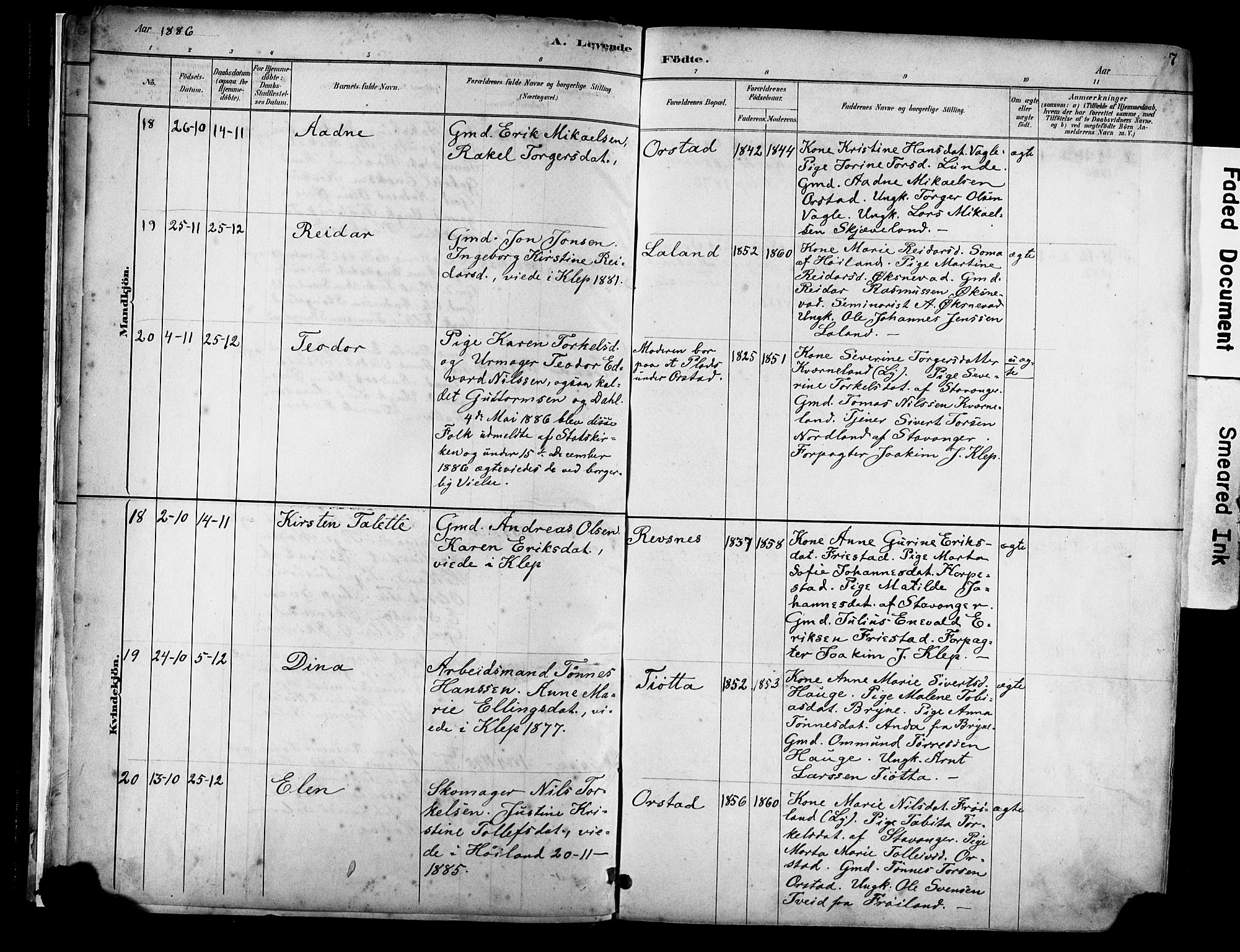 Klepp sokneprestkontor, SAST/A-101803/001/3/30BA/L0009: Parish register (official) no. A 7, 1886-1915, p. 7