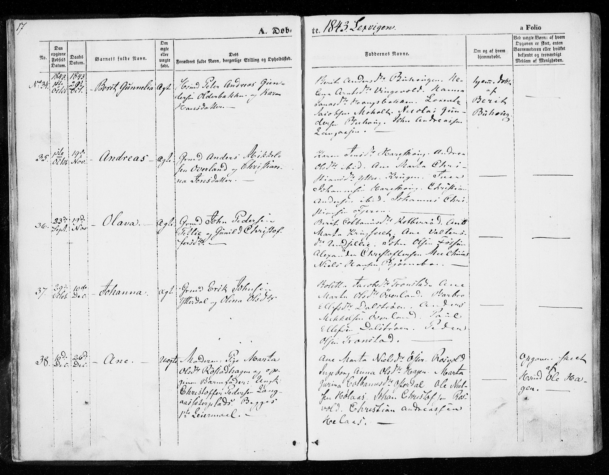Ministerialprotokoller, klokkerbøker og fødselsregistre - Nord-Trøndelag, SAT/A-1458/701/L0007: Parish register (official) no. 701A07 /1, 1842-1854, p. 17