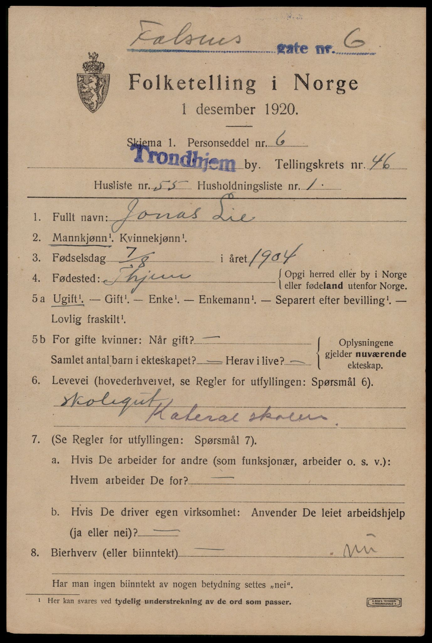 SAT, 1920 census for Trondheim, 1920, p. 99236