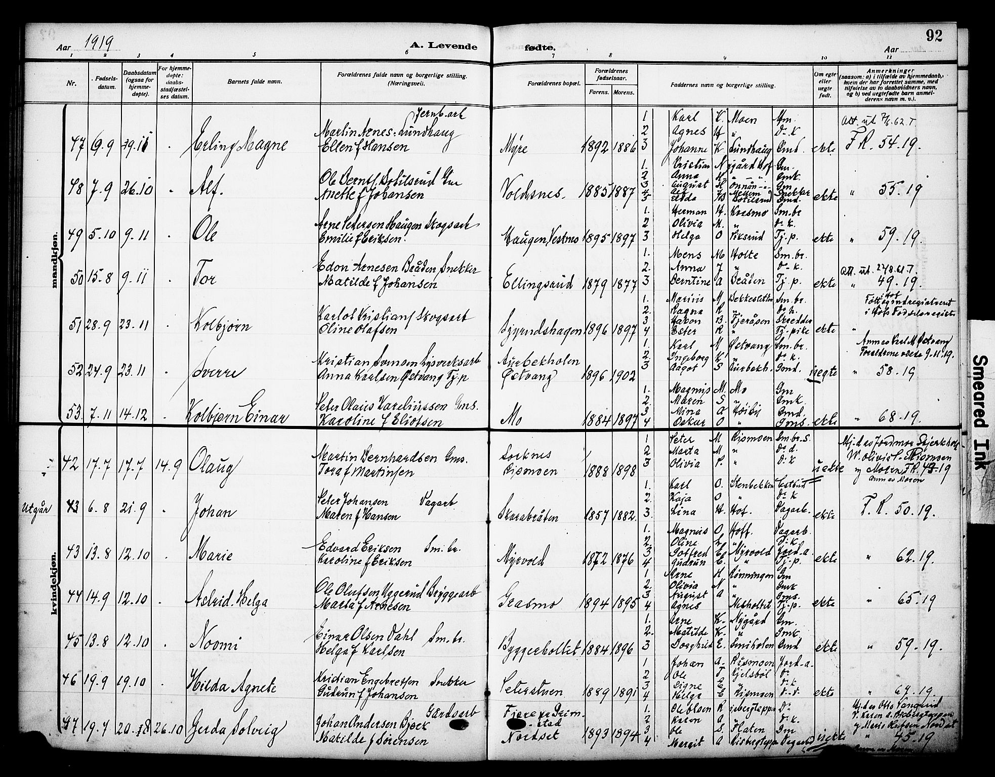 Grue prestekontor, AV/SAH-PREST-036/H/Ha/Haa/L0015: Parish register (official) no. 15, 1911-1922, p. 92