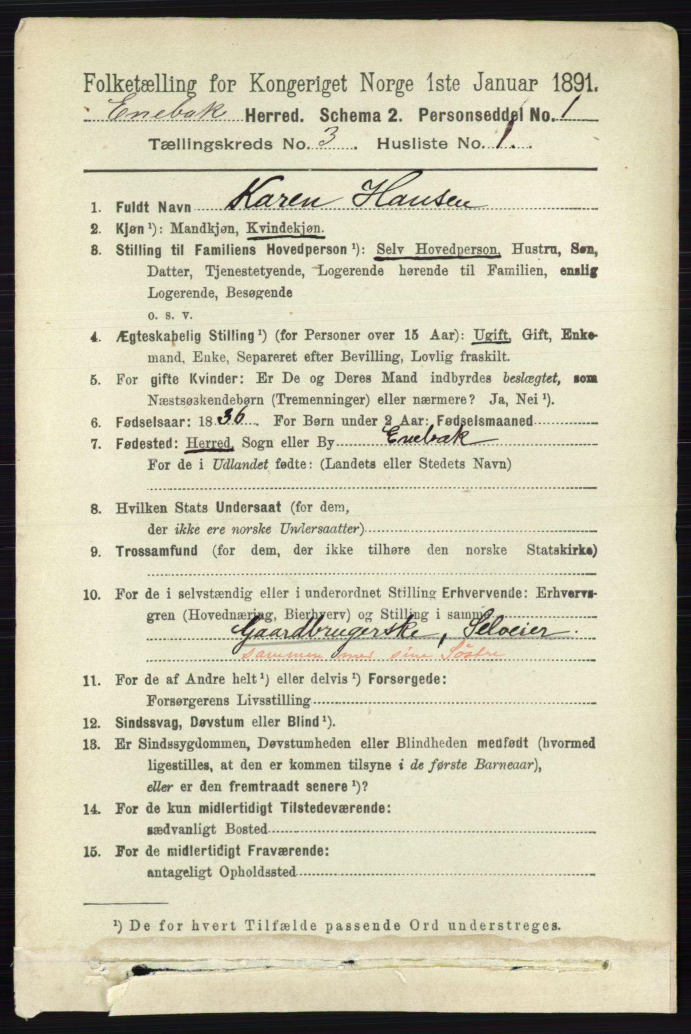 RA, 1891 census for 0229 Enebakk, 1891, p. 1120