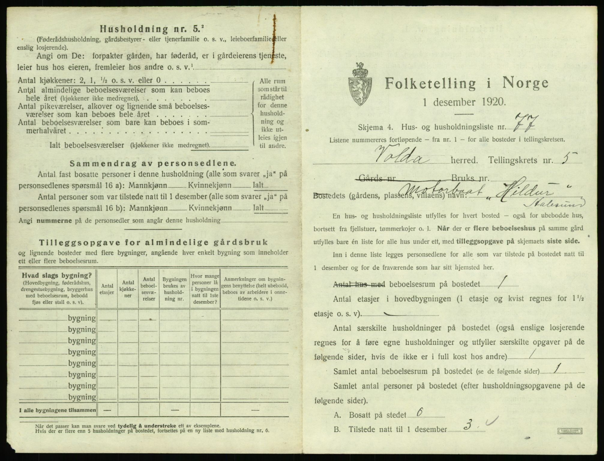 SAT, 1920 census for Volda, 1920, p. 518