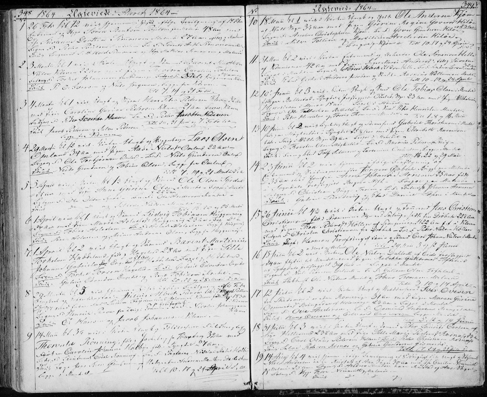 Mandal sokneprestkontor, SAK/1111-0030/F/Fb/Fba/L0008: Parish register (copy) no. B 2, 1854-1868, p. 348-349