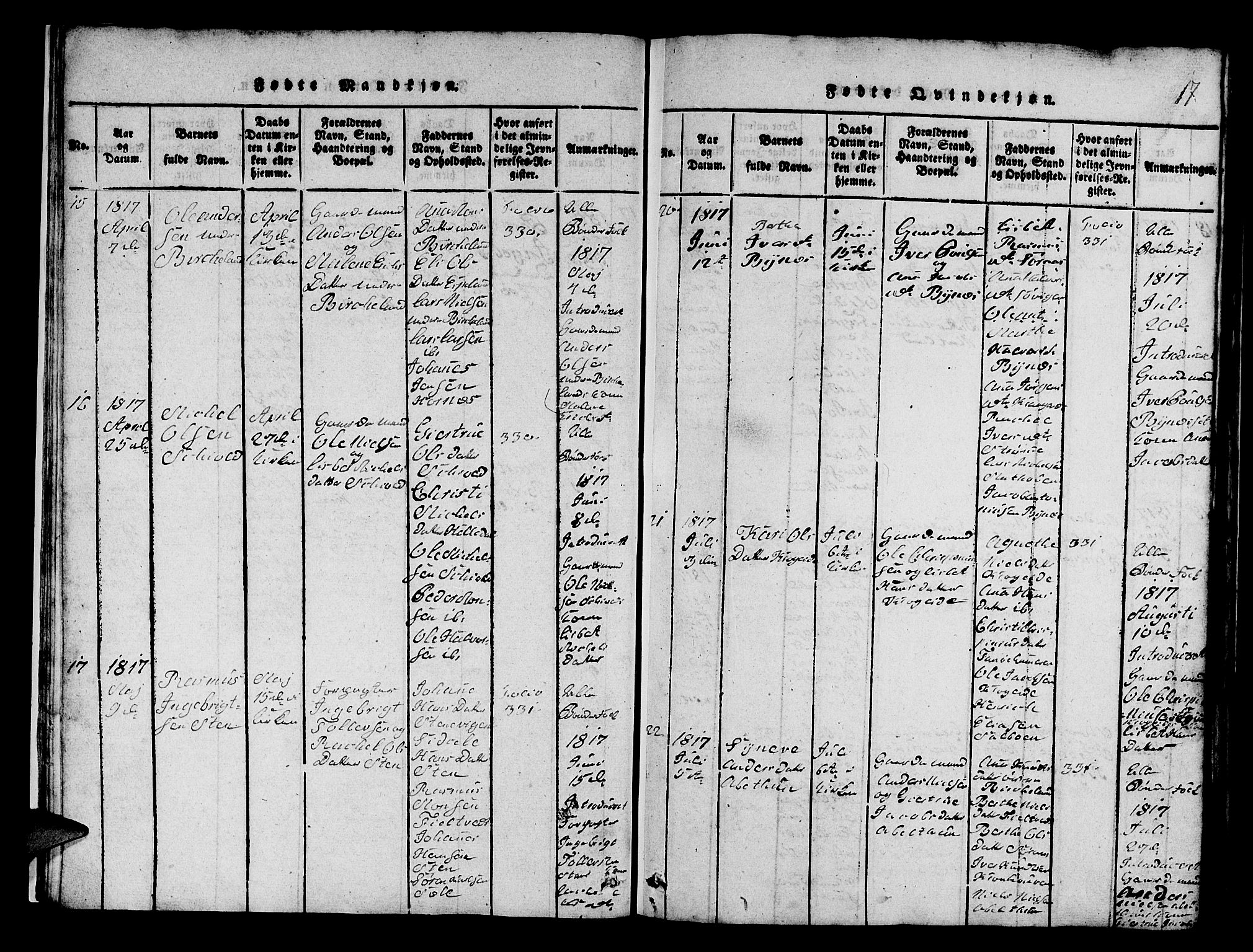 Fana Sokneprestembete, AV/SAB-A-75101/H/Hab/Haba/L0001: Parish register (copy) no. A 1, 1816-1836, p. 17