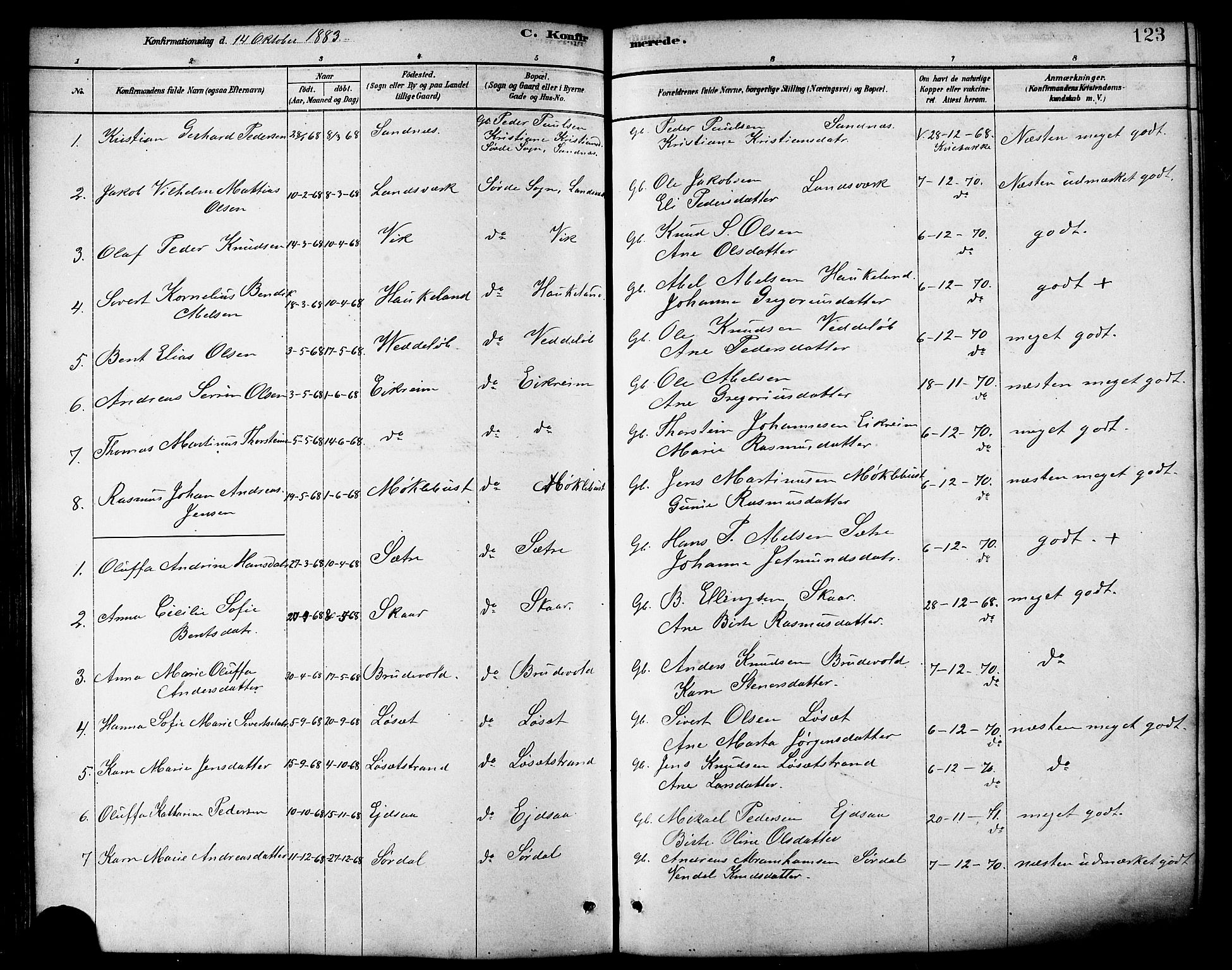 Ministerialprotokoller, klokkerbøker og fødselsregistre - Møre og Romsdal, AV/SAT-A-1454/502/L0027: Parish register (copy) no. 502C01, 1878-1908, p. 123