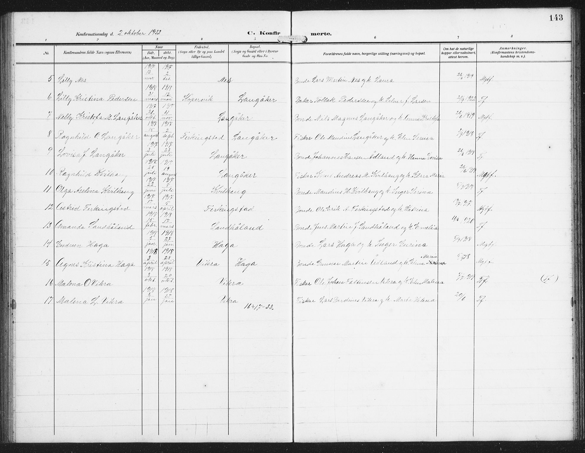 Skudenes sokneprestkontor, AV/SAST-A -101849/H/Ha/Hab/L0011: Parish register (copy) no. B 11, 1909-1943, p. 143