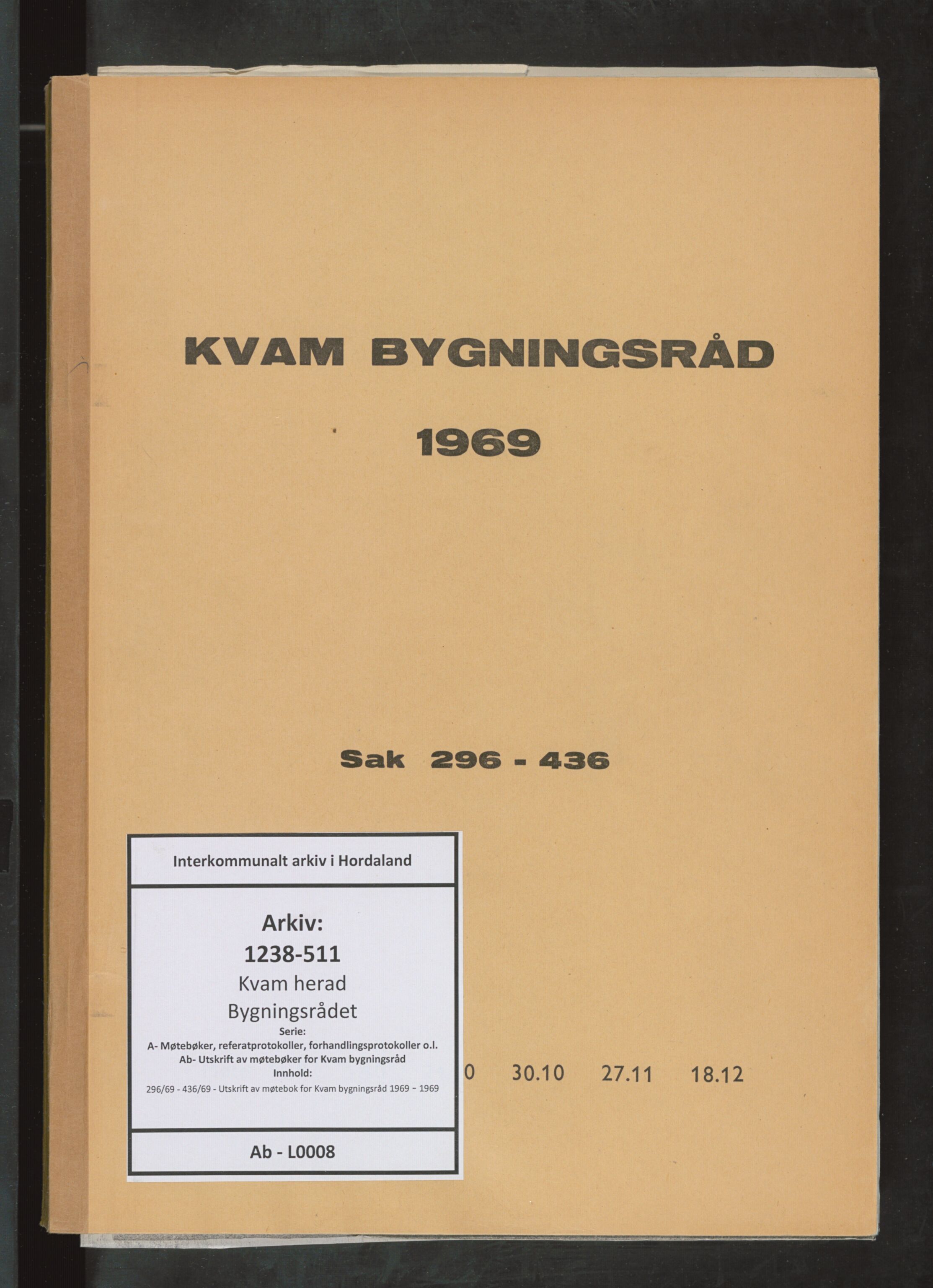 Kvam herad. Bygningsrådet, IKAH/1238-511/A/Ab/L0008: Utskrift av møtebok for Kvam bygningsråd, 1969