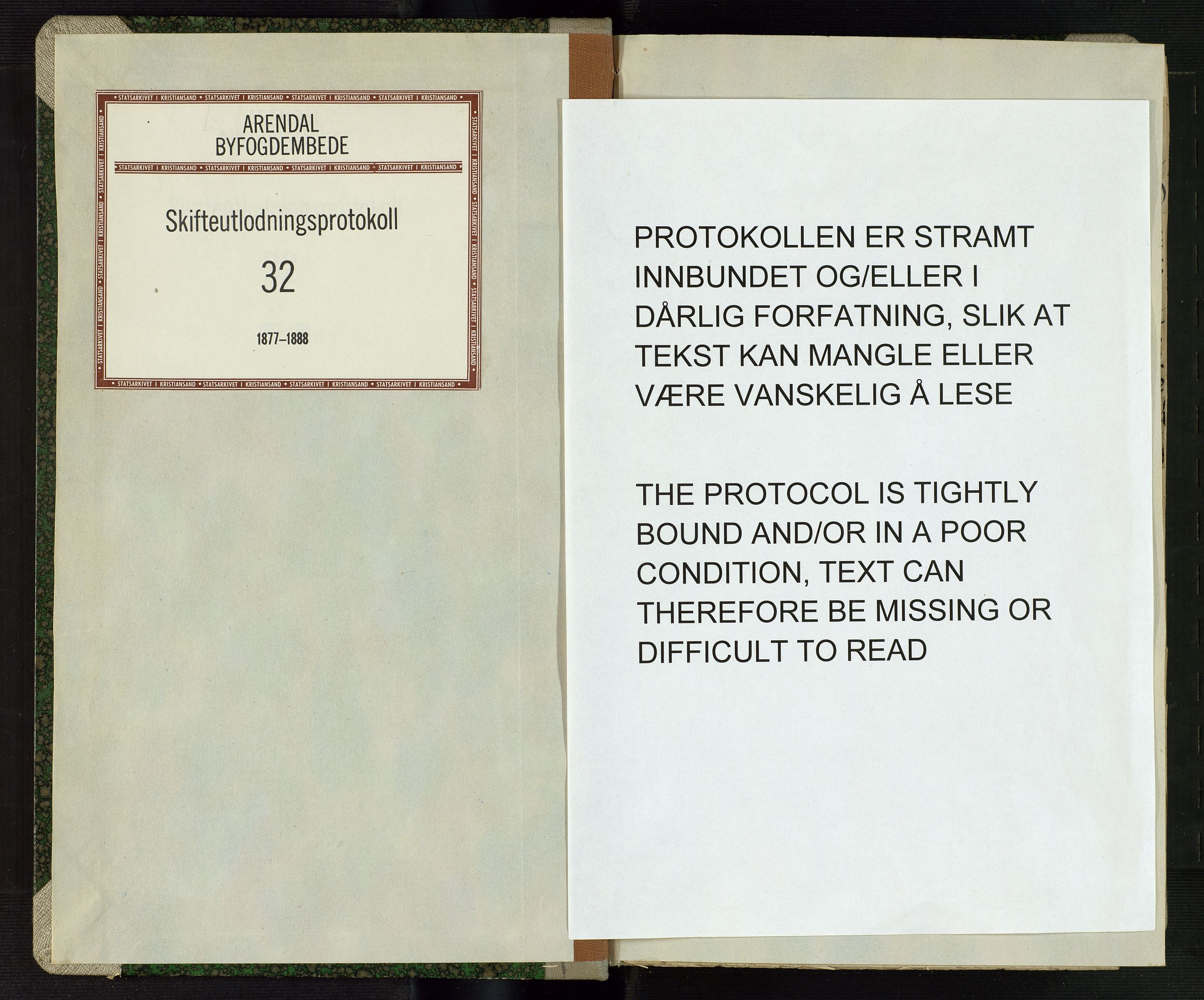 Arendal byfogd, AV/SAK-1222-0001/H/Hc/L0034: Skifteutlodningsprotokoll nr. 32, 1877-1888