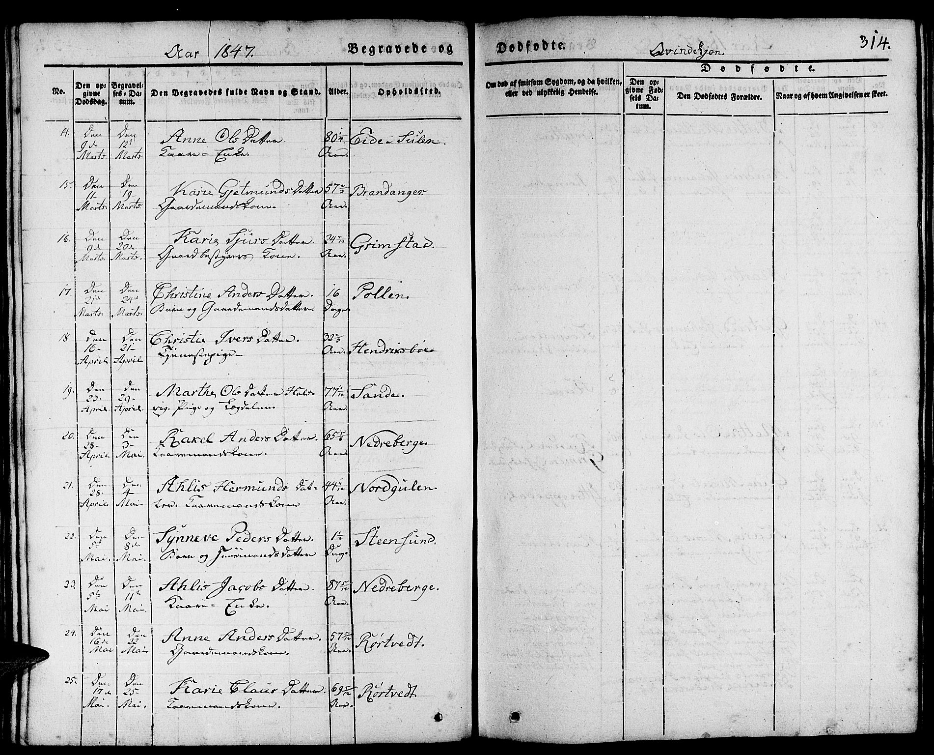 Gulen sokneprestembete, AV/SAB-A-80201/H/Haa/Haaa/L0020: Parish register (official) no. A 20, 1837-1847, p. 314