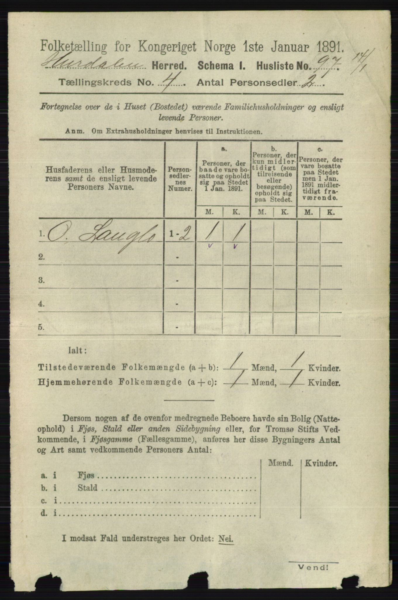 RA, 1891 census for 0239 Hurdal, 1891, p. 1426