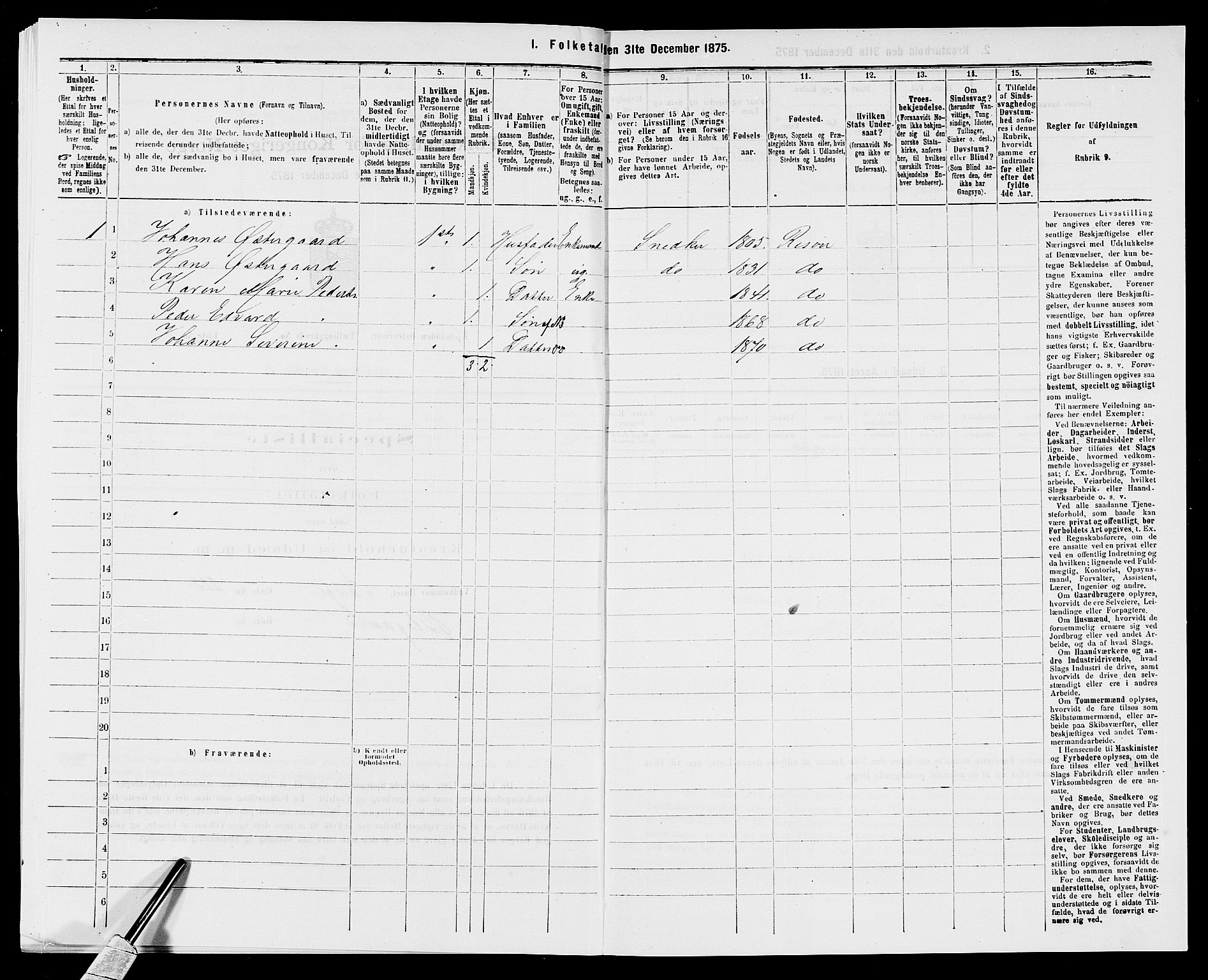 SAK, 1875 census for 0901B Risør/Risør, 1875, p. 524