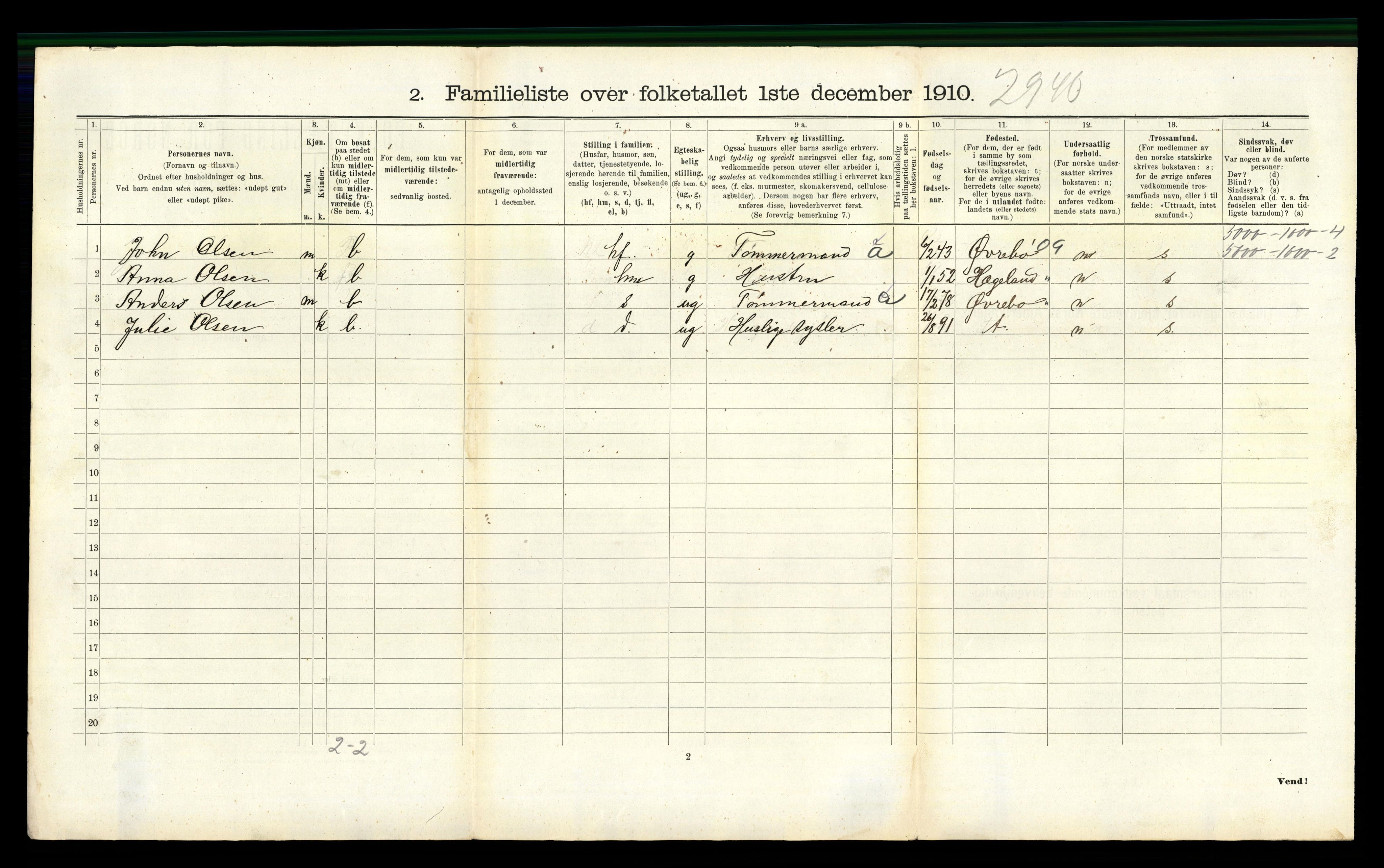 RA, 1910 census for Kristiansand, 1910, p. 2145