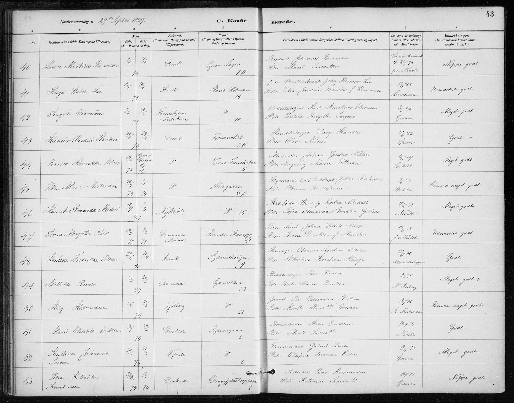 Johanneskirken sokneprestembete, AV/SAB-A-76001/H/Haa/L0008: Parish register (official) no. C 1, 1885-1907, p. 43