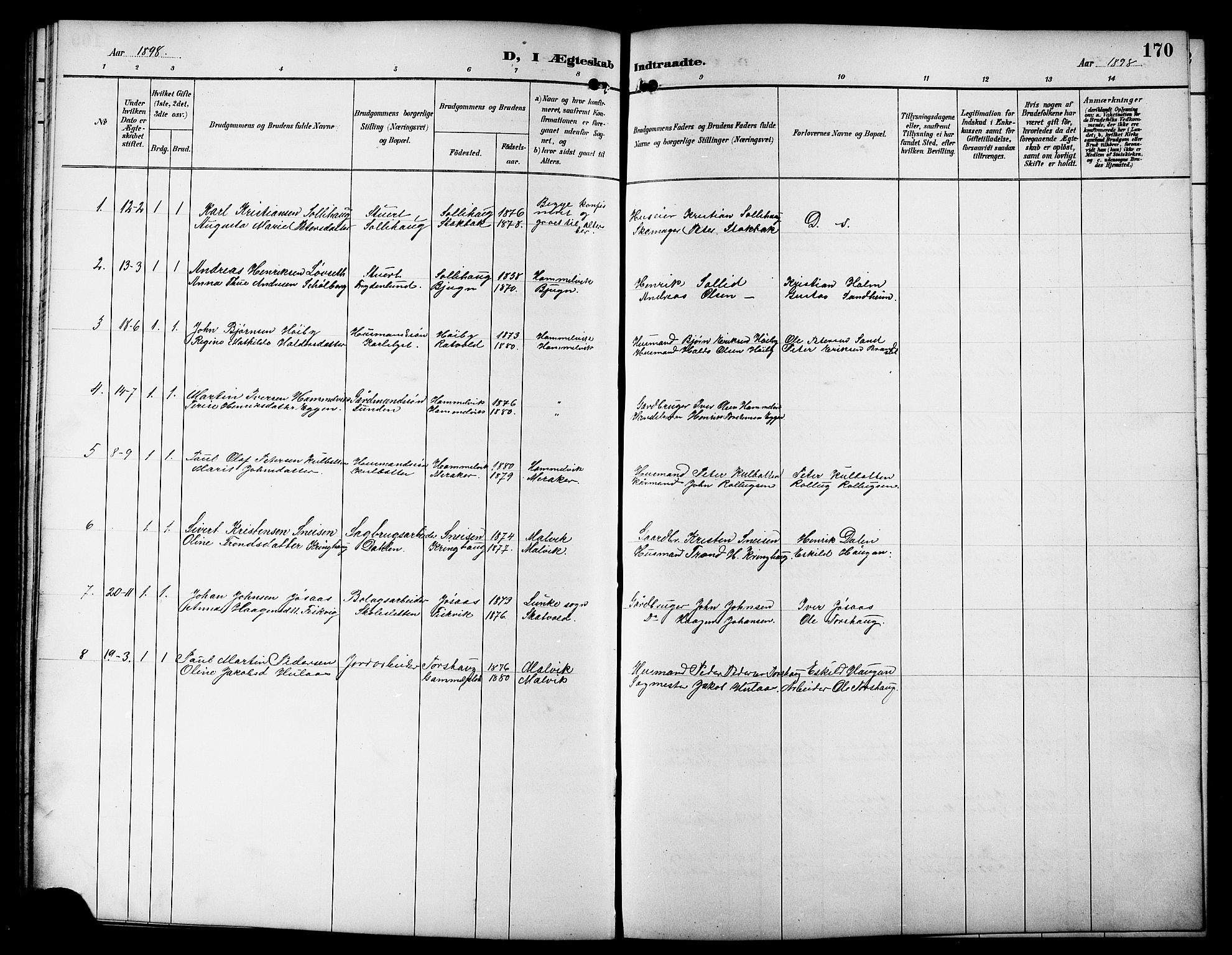 Ministerialprotokoller, klokkerbøker og fødselsregistre - Sør-Trøndelag, SAT/A-1456/617/L0431: Parish register (copy) no. 617C01, 1889-1910, p. 170