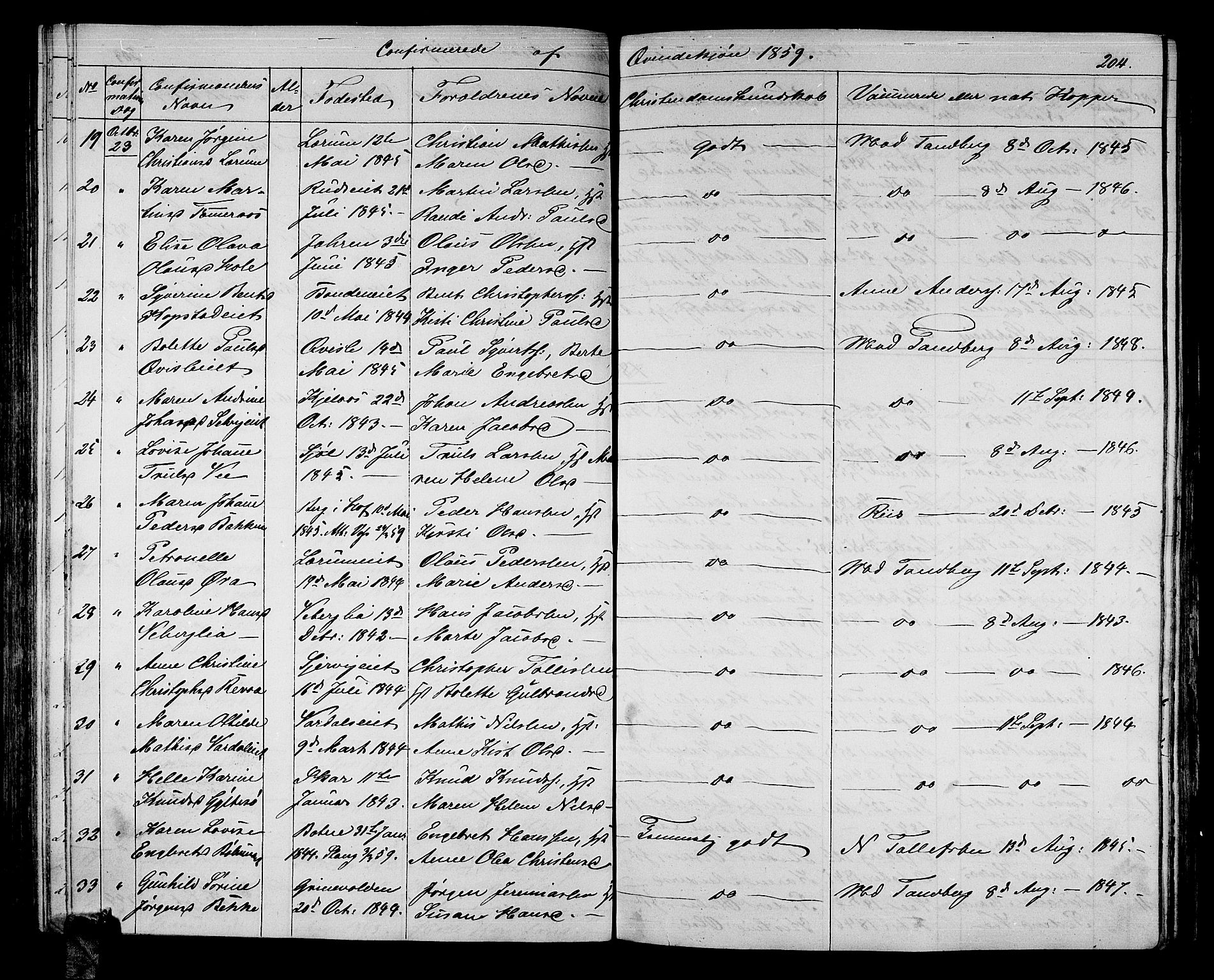 Sande Kirkebøker, AV/SAKO-A-53/G/Ga/L0002: Parish register (copy) no. 2, 1847-1863, p. 204