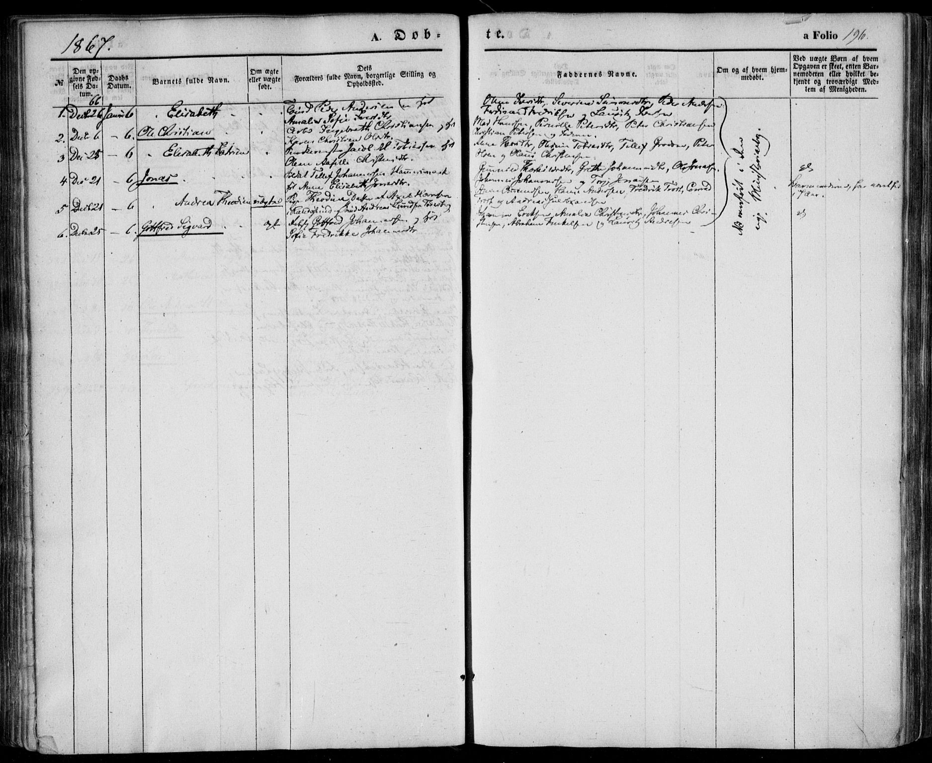 Kristiansand domprosti, SAK/1112-0006/F/Fa/L0014: Parish register (official) no. A 14, 1852-1867, p. 196