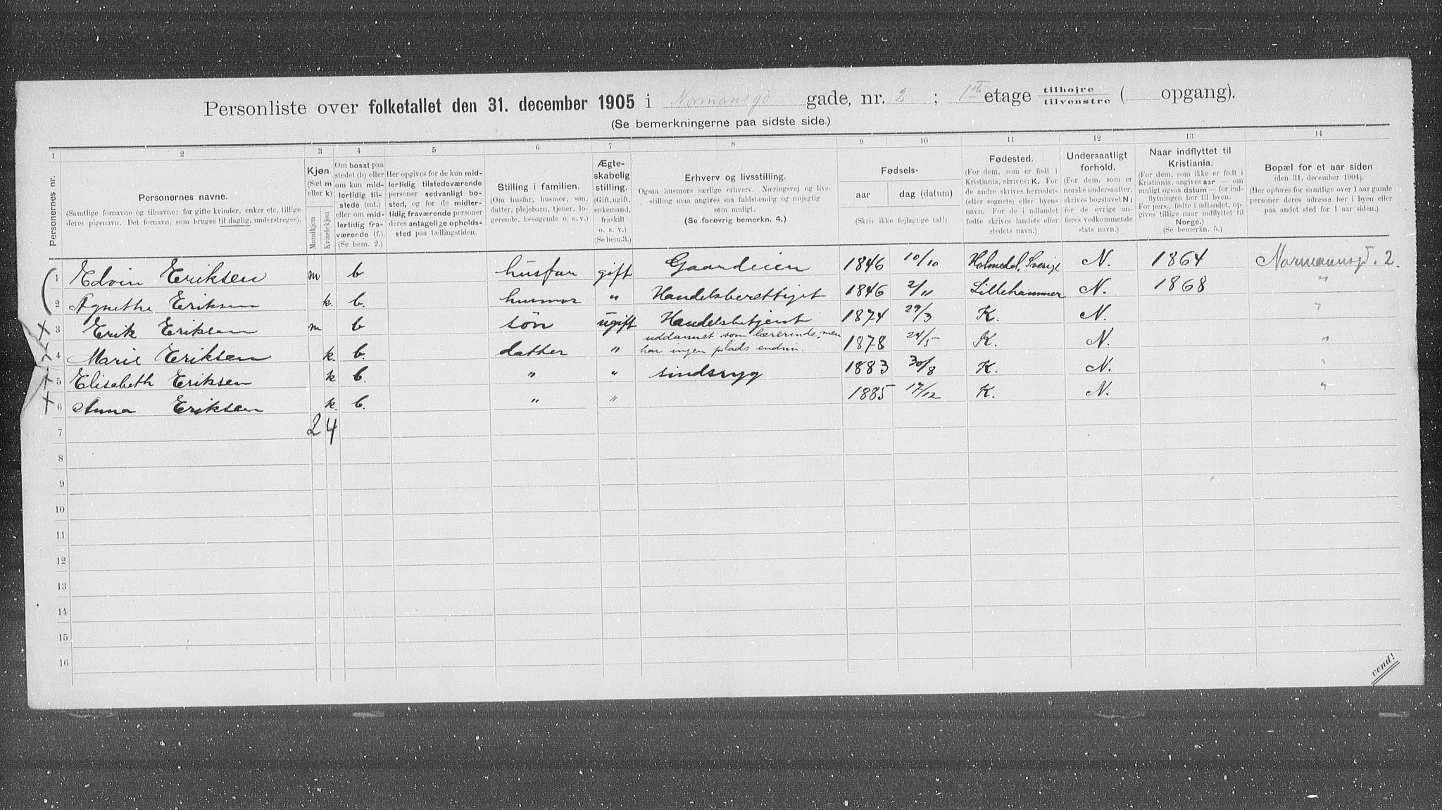 OBA, Municipal Census 1905 for Kristiania, 1905, p. 38674