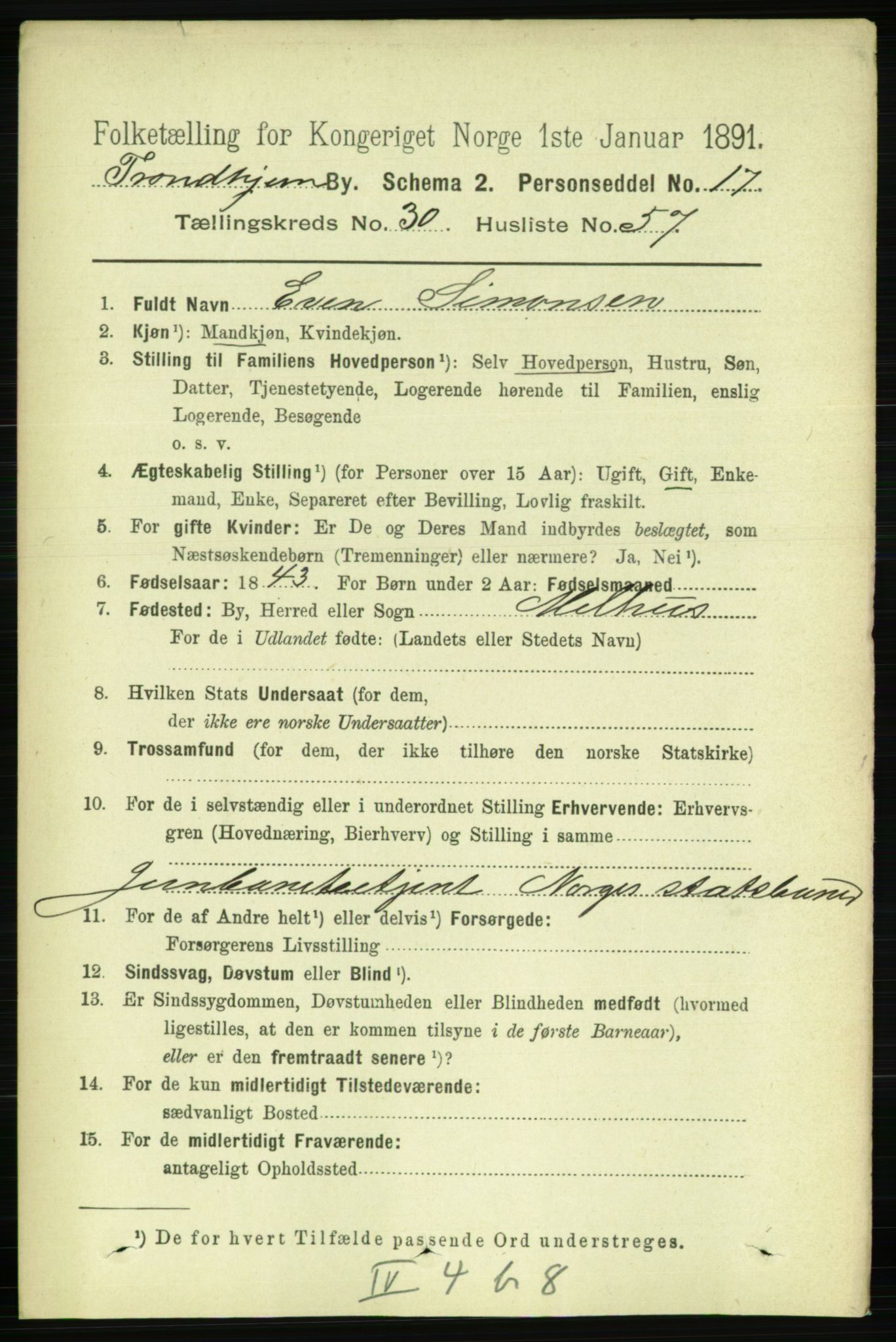 RA, 1891 census for 1601 Trondheim, 1891, p. 23176