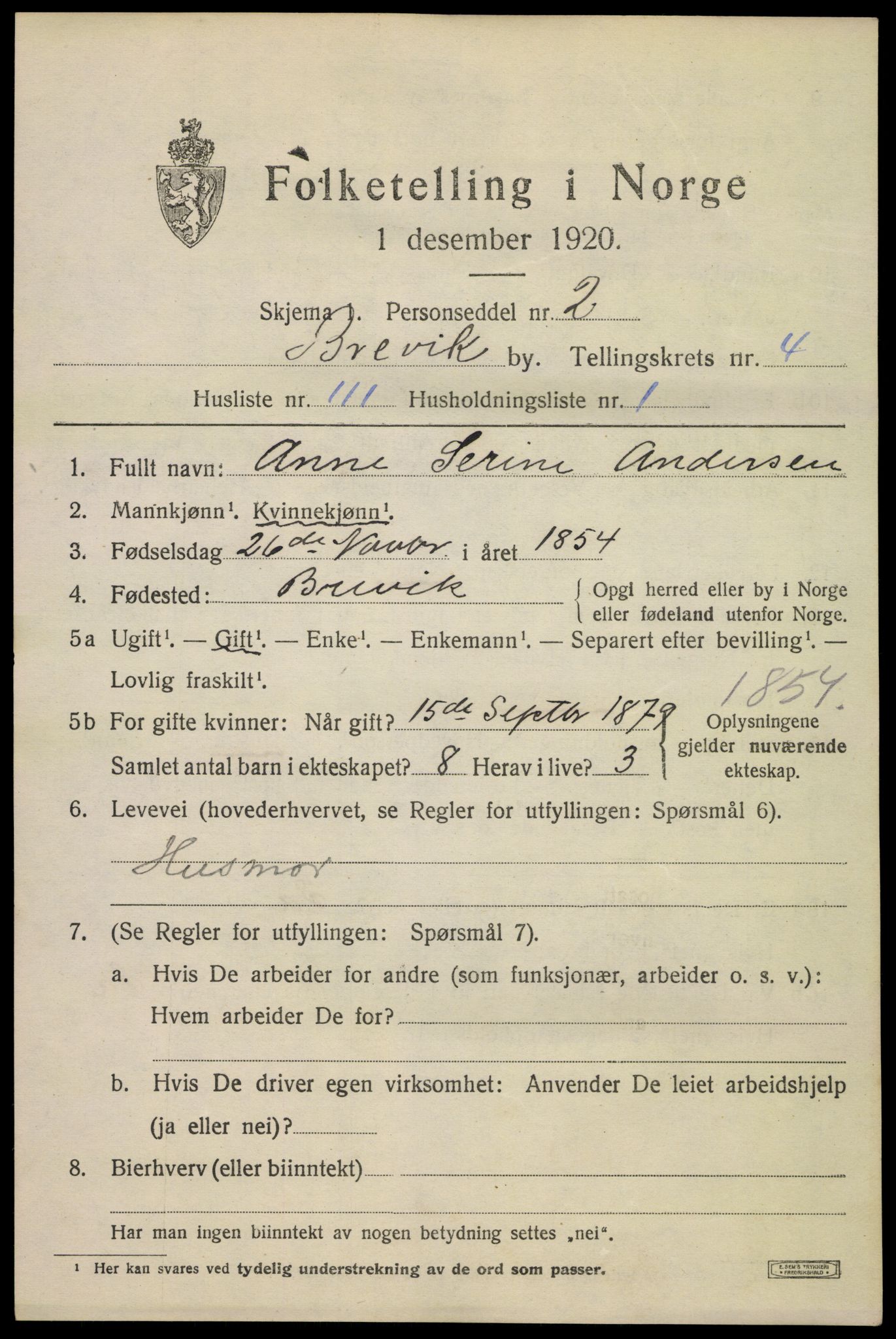 SAKO, 1920 census for Brevik, 1920, p. 7140