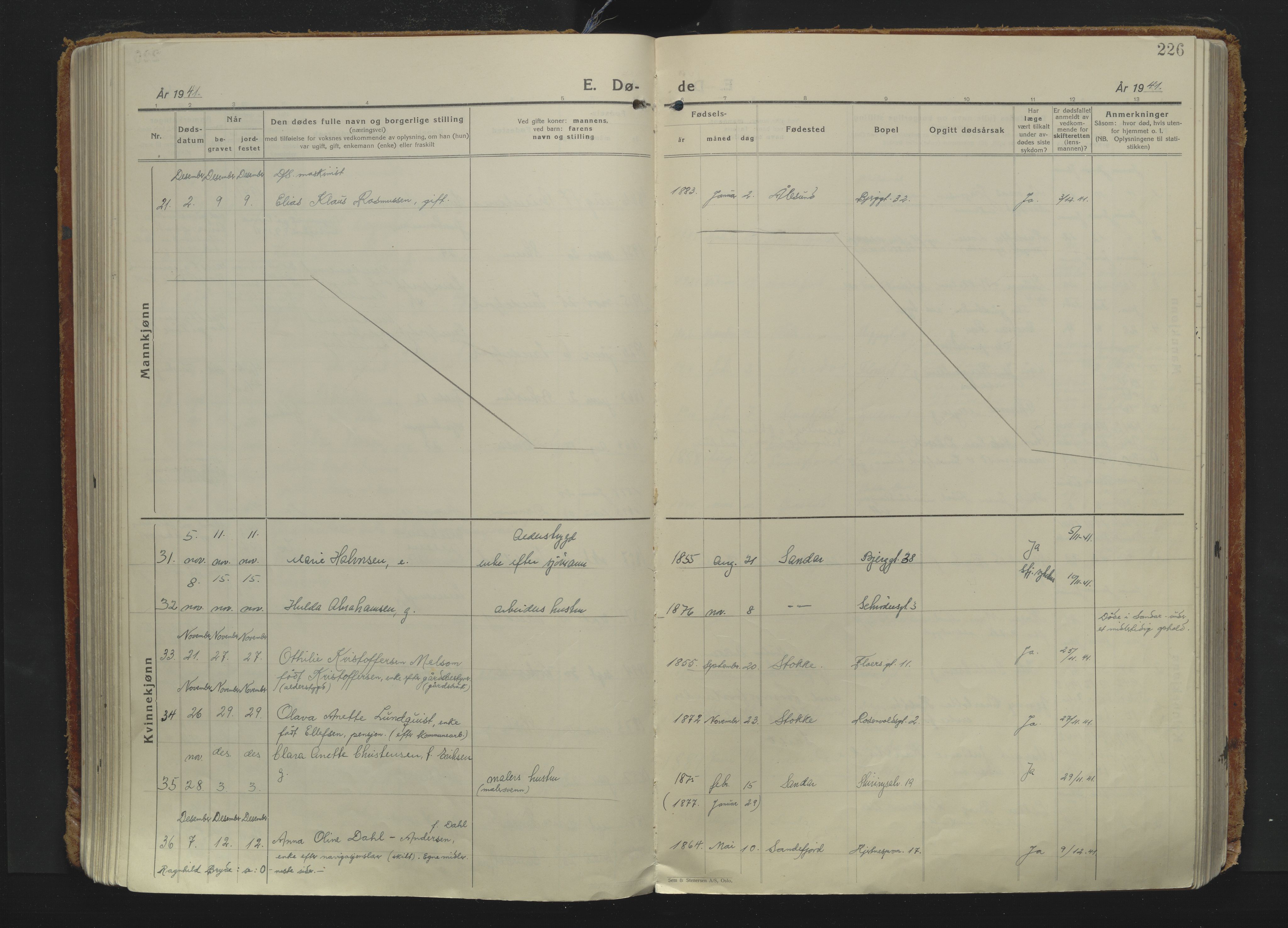 Sandefjord kirkebøker, AV/SAKO-A-315/F/Fa/L0009: Parish register (official) no. 9, 1926-1945, p. 226