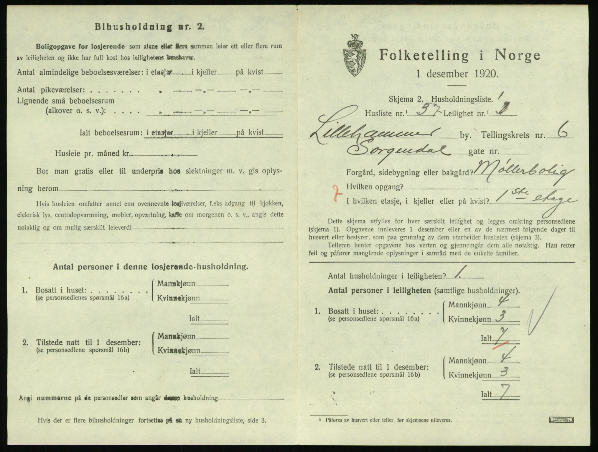 SAH, 1920 census for Lillehammer, 1920, p. 2550