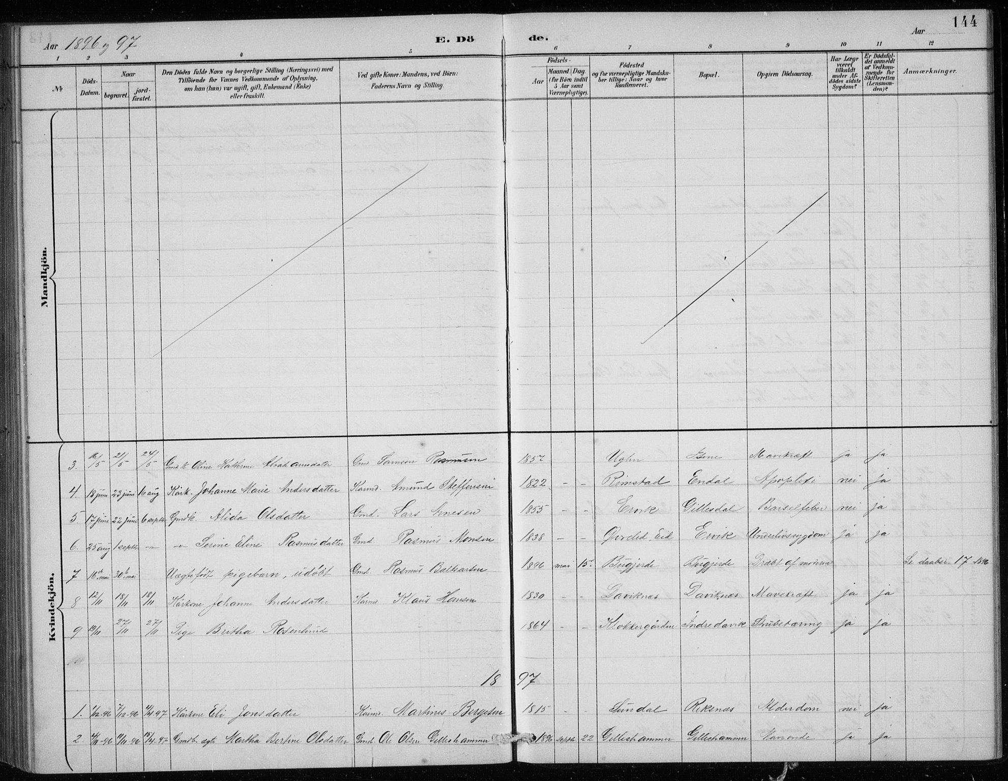 Davik sokneprestembete, AV/SAB-A-79701/H/Hab/Haba/L0002: Parish register (copy) no. A 2, 1890-1911, p. 144