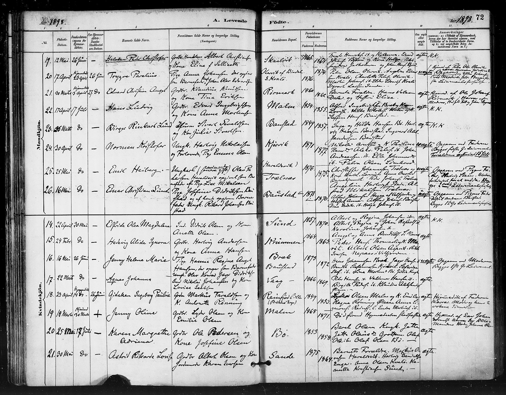 Ministerialprotokoller, klokkerbøker og fødselsregistre - Nordland, SAT/A-1459/812/L0178: Parish register (official) no. 812A07, 1886-1900, p. 72
