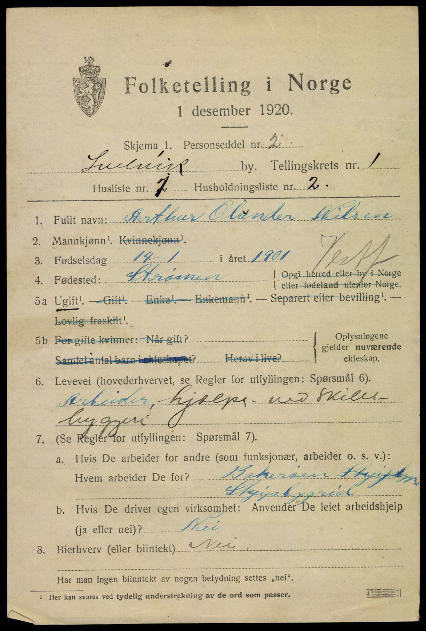 SAKO, 1920 census for Svelvik, 1920, p. 1181