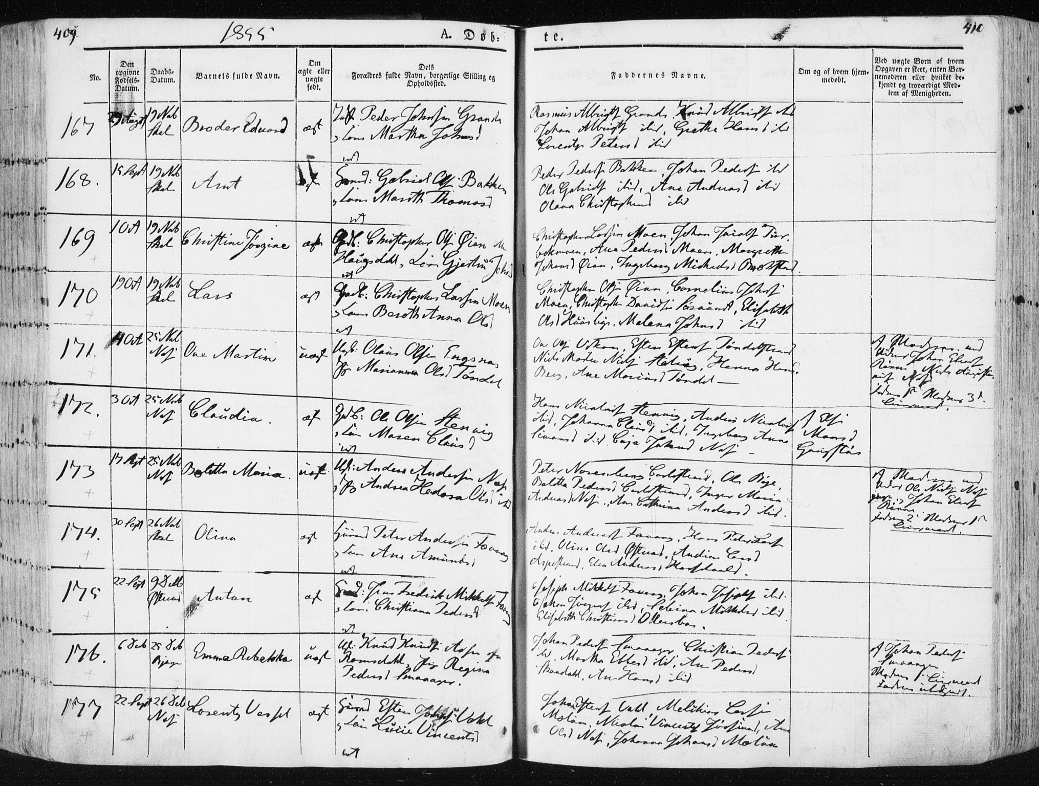 Ministerialprotokoller, klokkerbøker og fødselsregistre - Sør-Trøndelag, SAT/A-1456/659/L0736: Parish register (official) no. 659A06, 1842-1856, p. 409-410