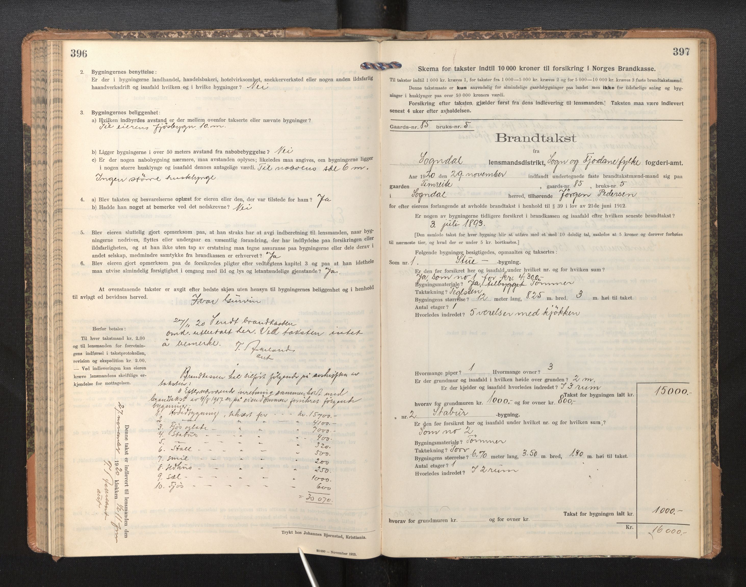 Lensmannen i Sogndal, SAB/A-29901/0012/L0011: Branntakstprotokoll, skjematakst, 1914-1922, p. 396-397