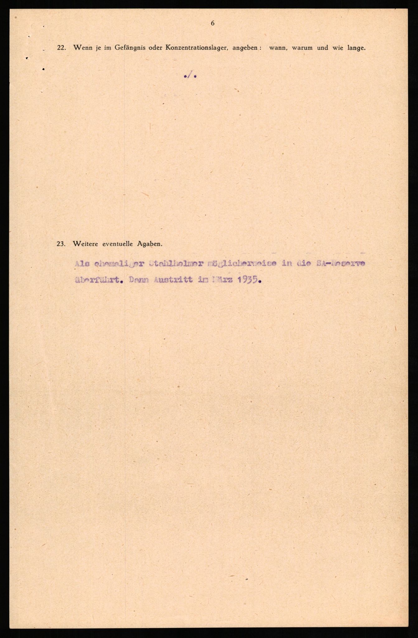 Forsvaret, Forsvarets overkommando II, RA/RAFA-3915/D/Db/L0029: CI Questionaires. Tyske okkupasjonsstyrker i Norge. Tyskere., 1945-1946, p. 121