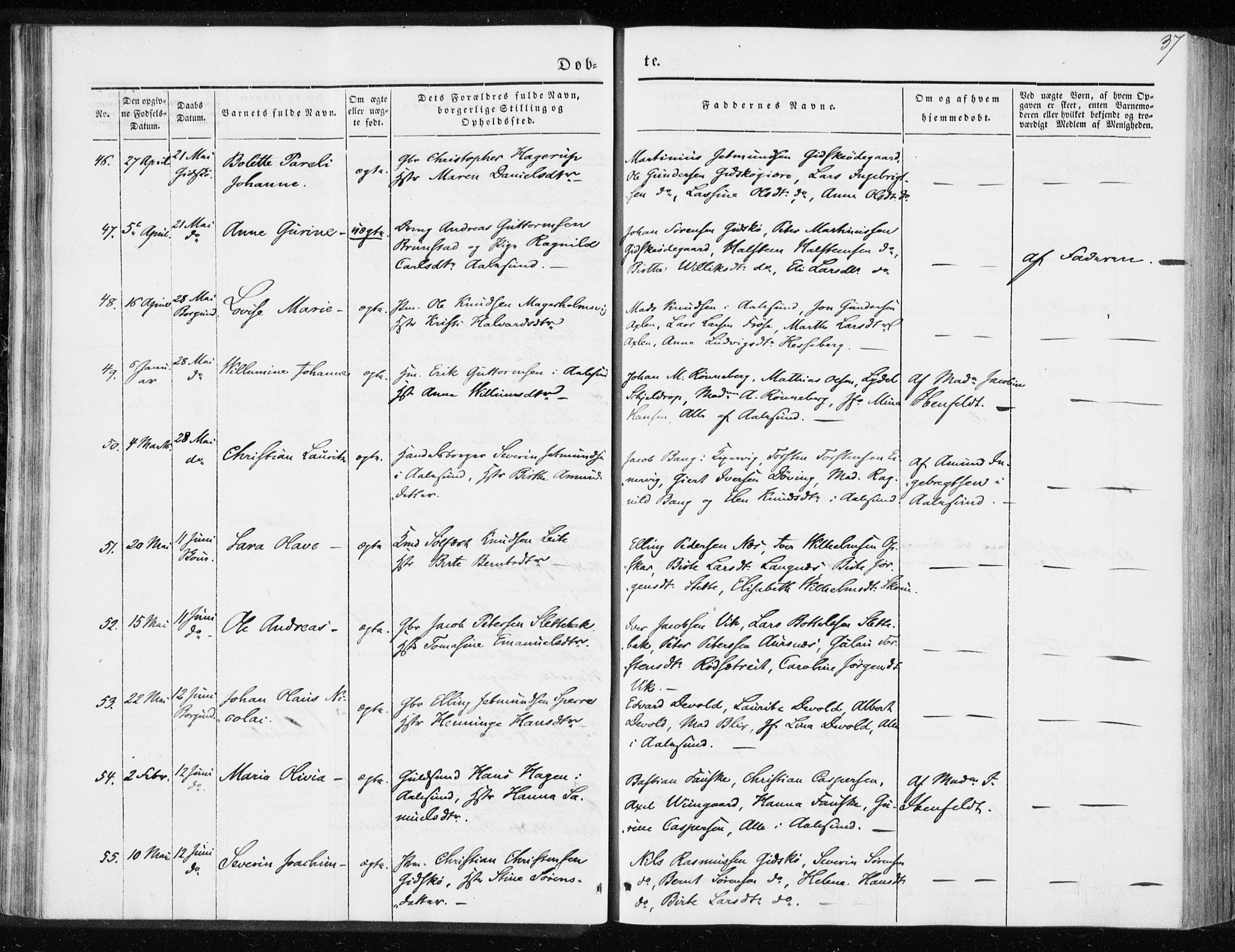 Ministerialprotokoller, klokkerbøker og fødselsregistre - Møre og Romsdal, AV/SAT-A-1454/528/L0415: Curate's parish register no. 528B03, 1843-1852, p. 37