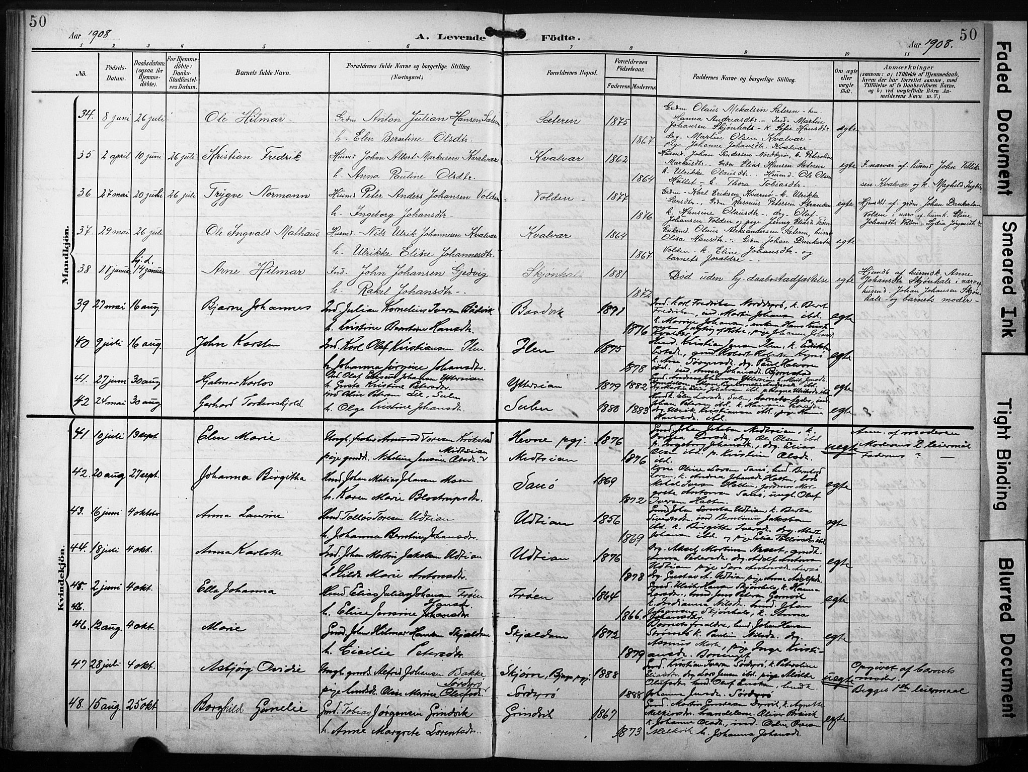 Ministerialprotokoller, klokkerbøker og fødselsregistre - Sør-Trøndelag, AV/SAT-A-1456/640/L0580: Parish register (official) no. 640A05, 1902-1910, p. 50