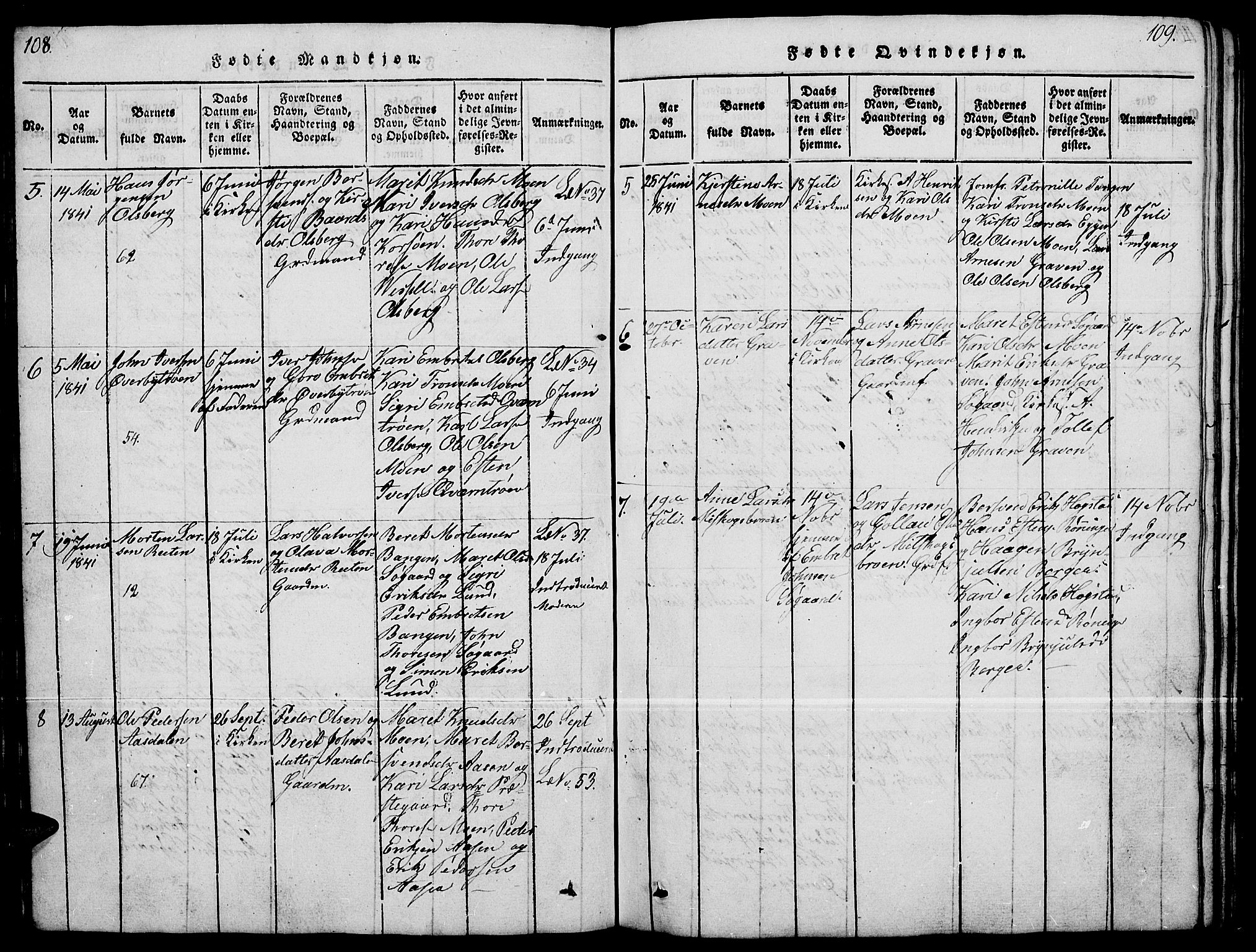 Tynset prestekontor, SAH/PREST-058/H/Ha/Hab/L0004: Parish register (copy) no. 4, 1814-1879, p. 108-109