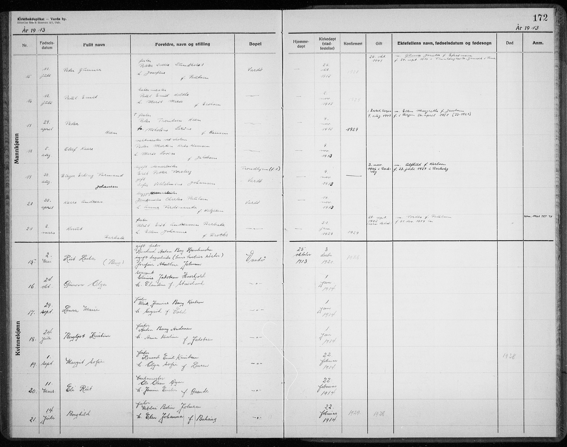 Vardø sokneprestkontor, AV/SATØ-S-1332/H/Hc/L0001kirkerekon: Other parish register no. 1, 1900-1914, p. 172