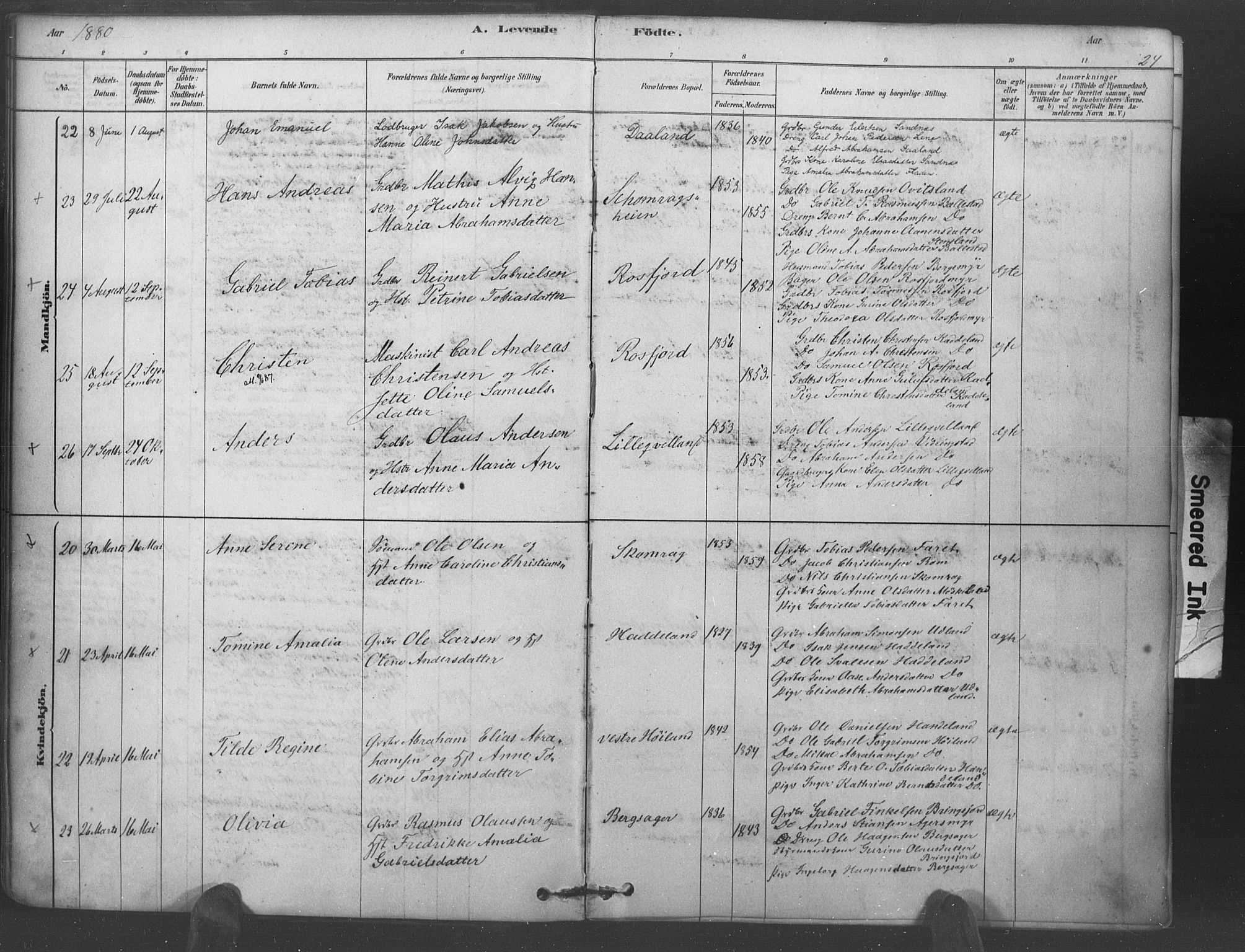 Lyngdal sokneprestkontor, SAK/1111-0029/F/Fa/Fac/L0011: Parish register (official) no. A 11, 1878-1893, p. 24