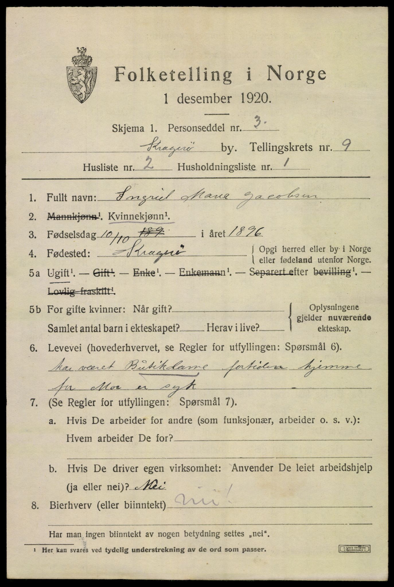 SAKO, 1920 census for Kragerø, 1920, p. 11979