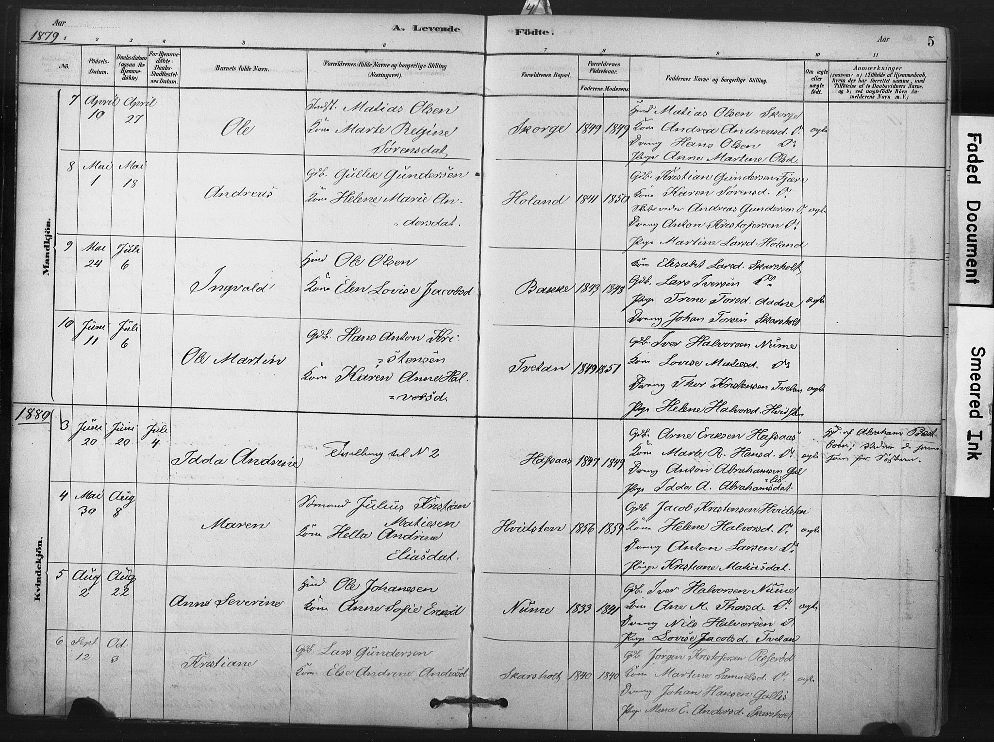 Andebu kirkebøker, AV/SAKO-A-336/F/Fa/L0008: Parish register (official) no. 8, 1878-1902, p. 5